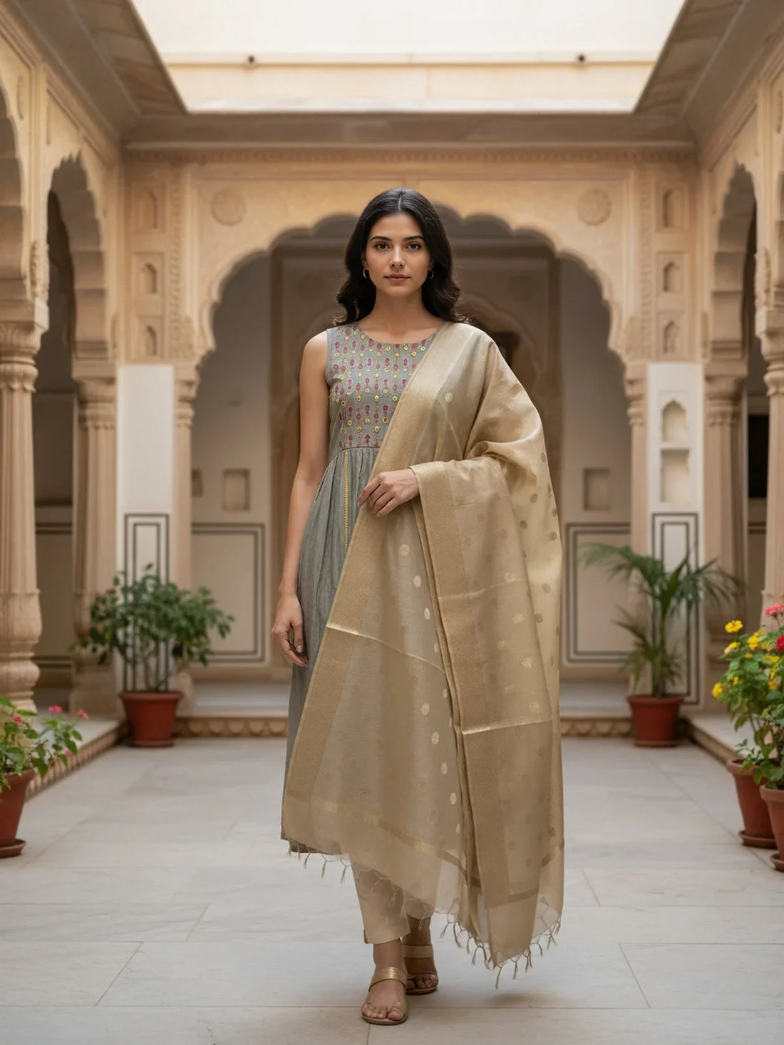 Buy Art Silk Self Design Dupatta-Gold