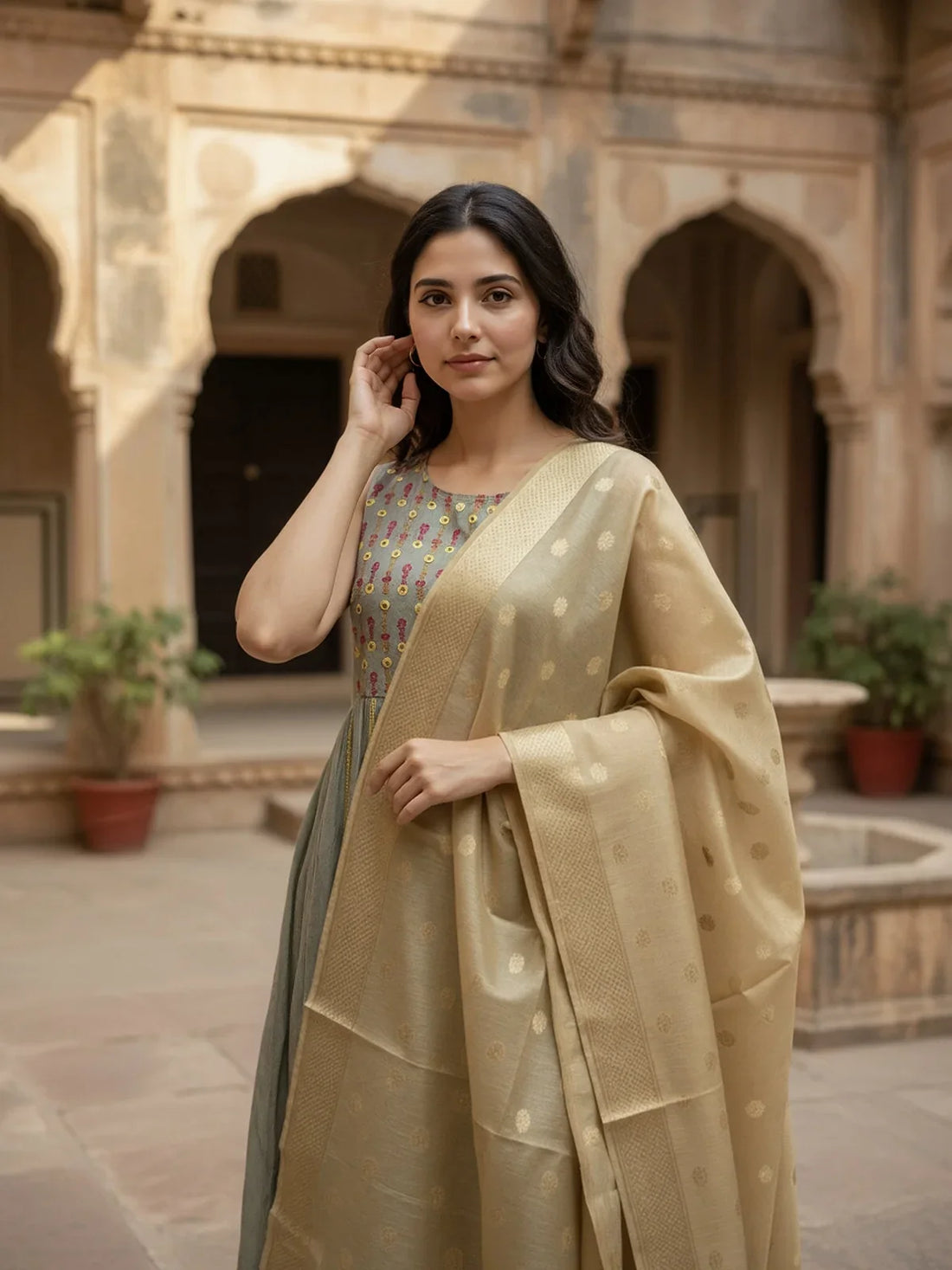 Buy Art Silk Self Design Dupatta-Gold