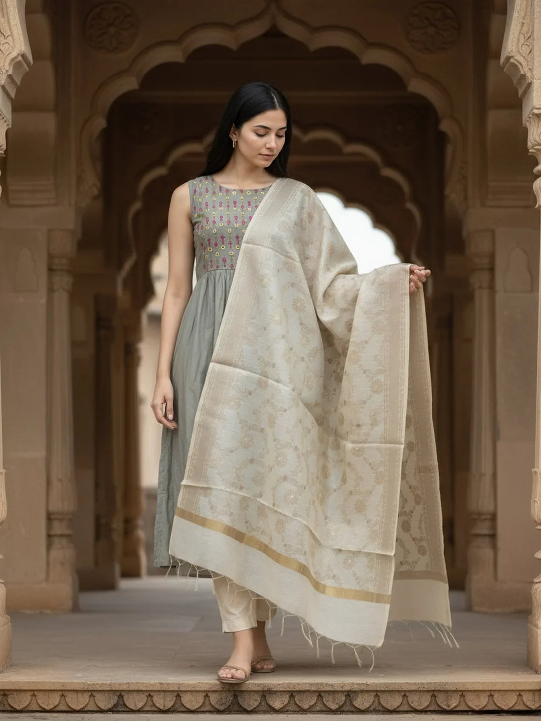Buy Art Silk Self Design Dupatta-Off White