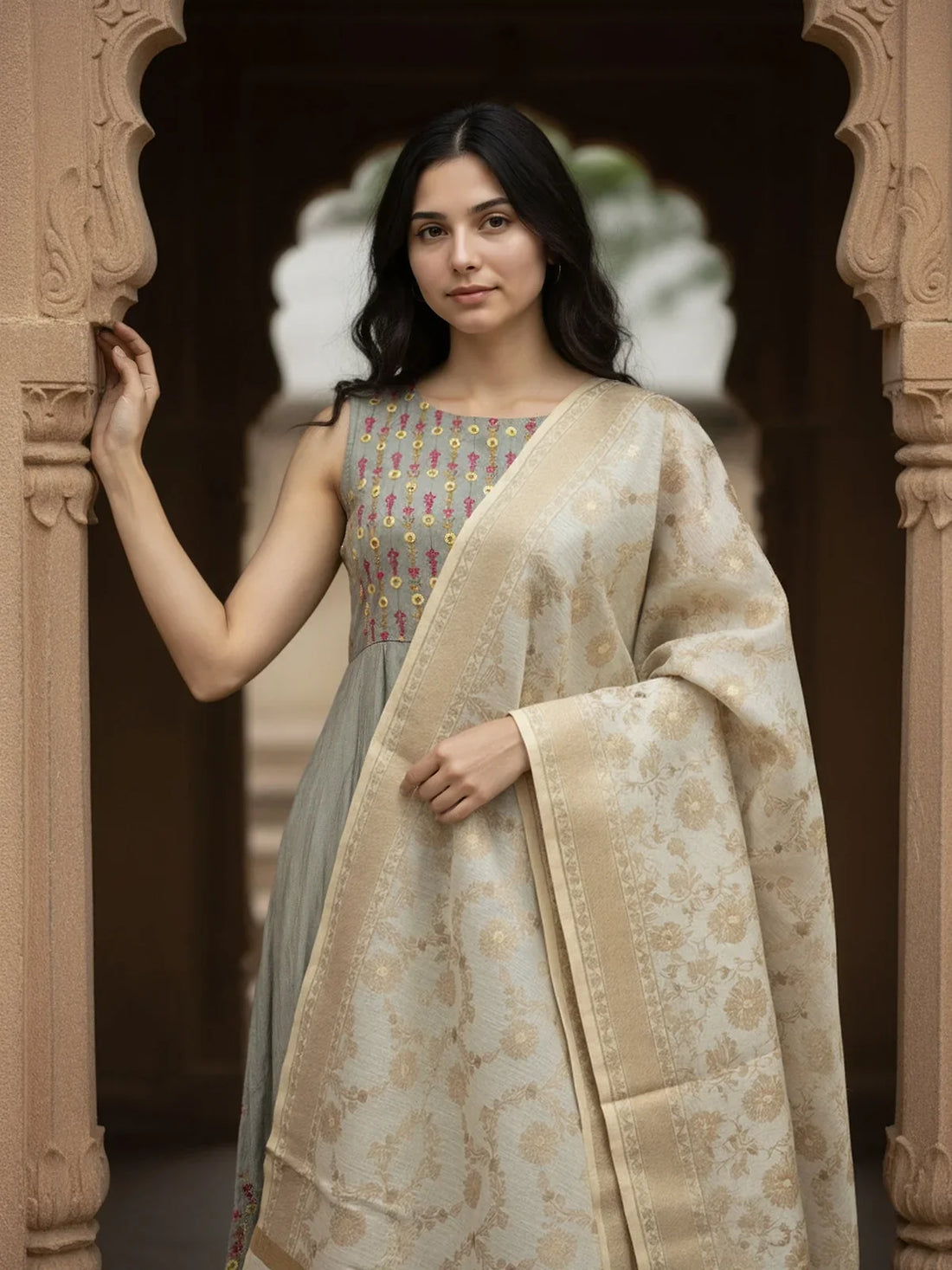 Buy Art Silk Self Design Dupatta-Off White