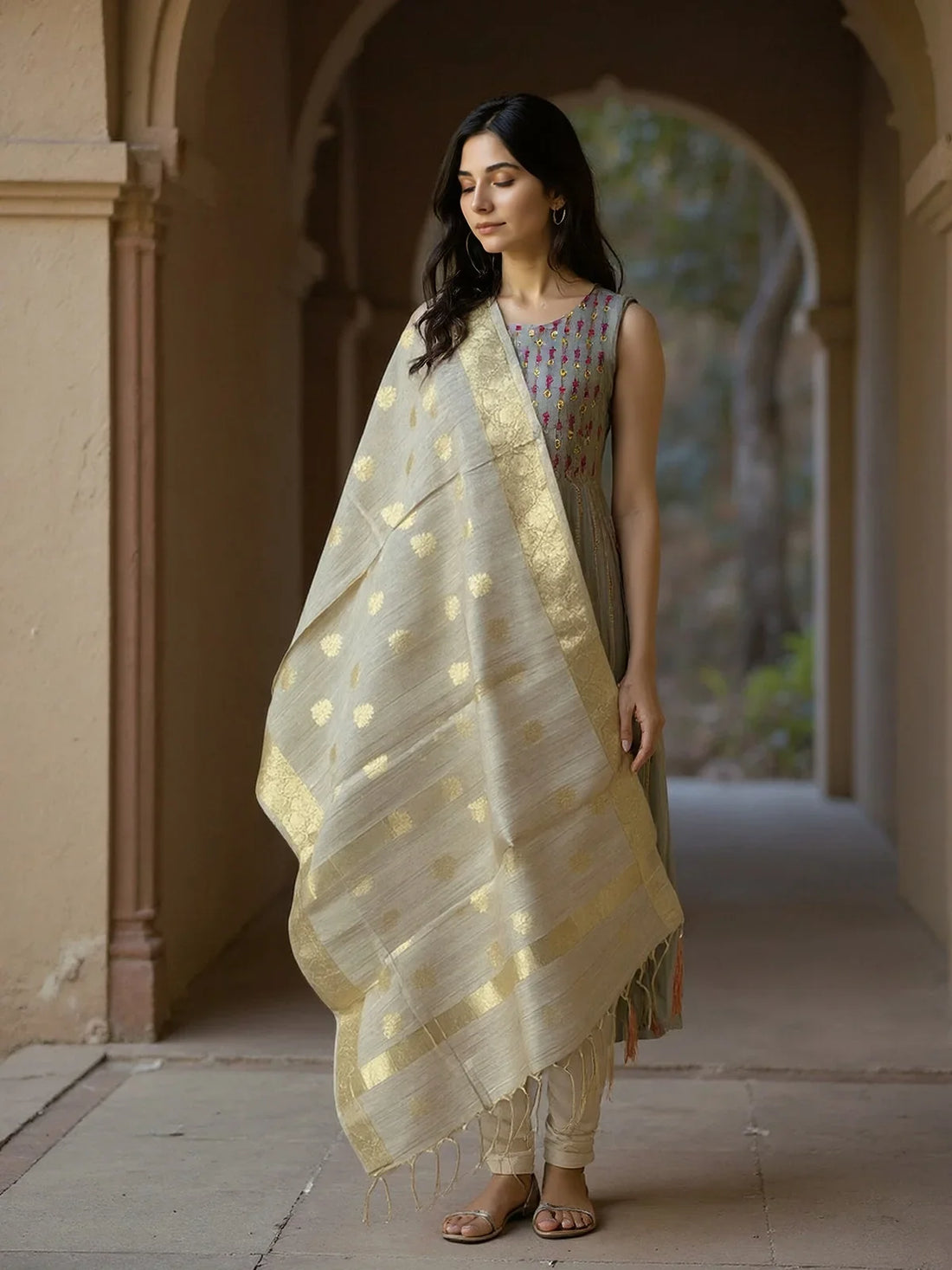 Buy Art Silk Self Design Dupatta-Gold