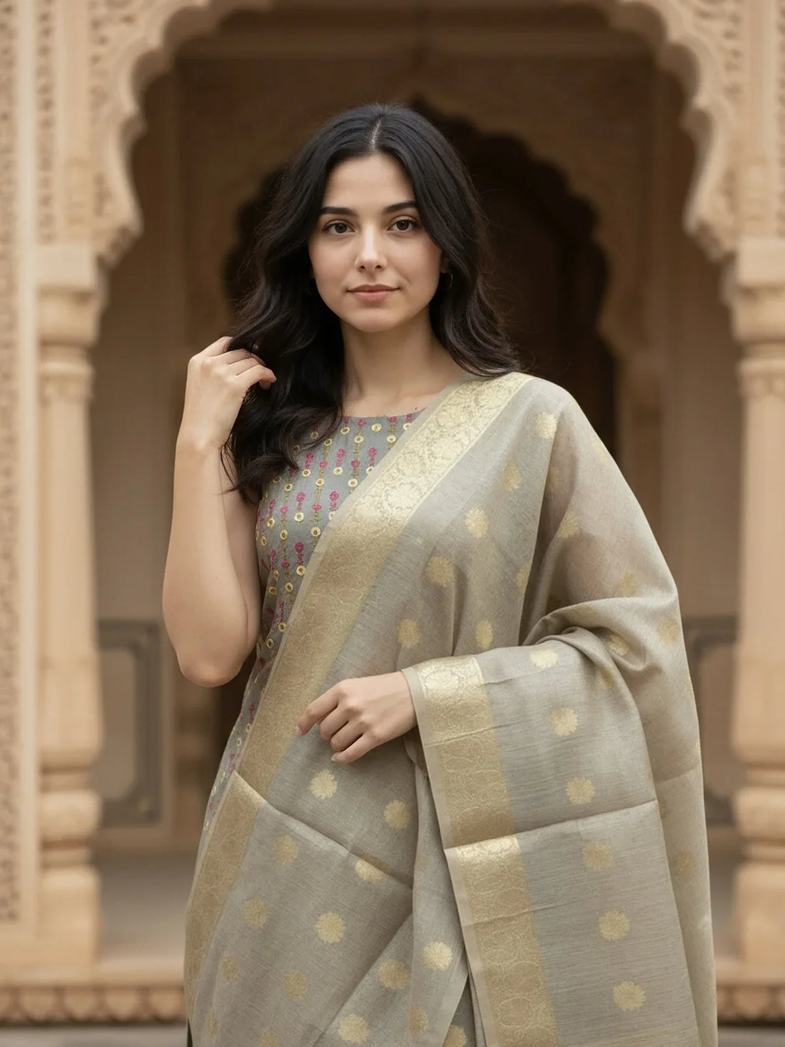 Buy Art Silk Self Design Dupatta-Gold