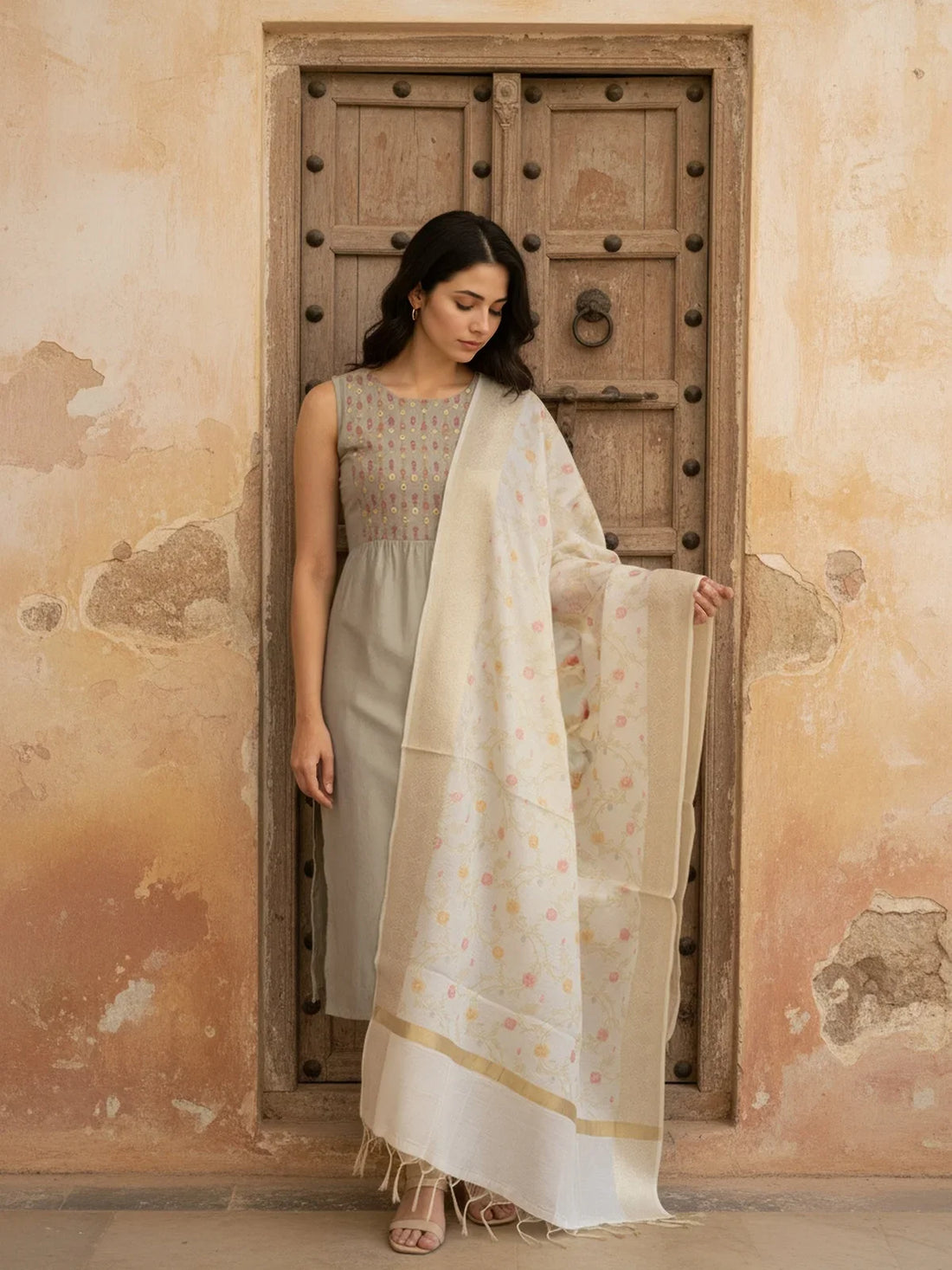 Buy Art Silk Self Design Dupatta-Off White