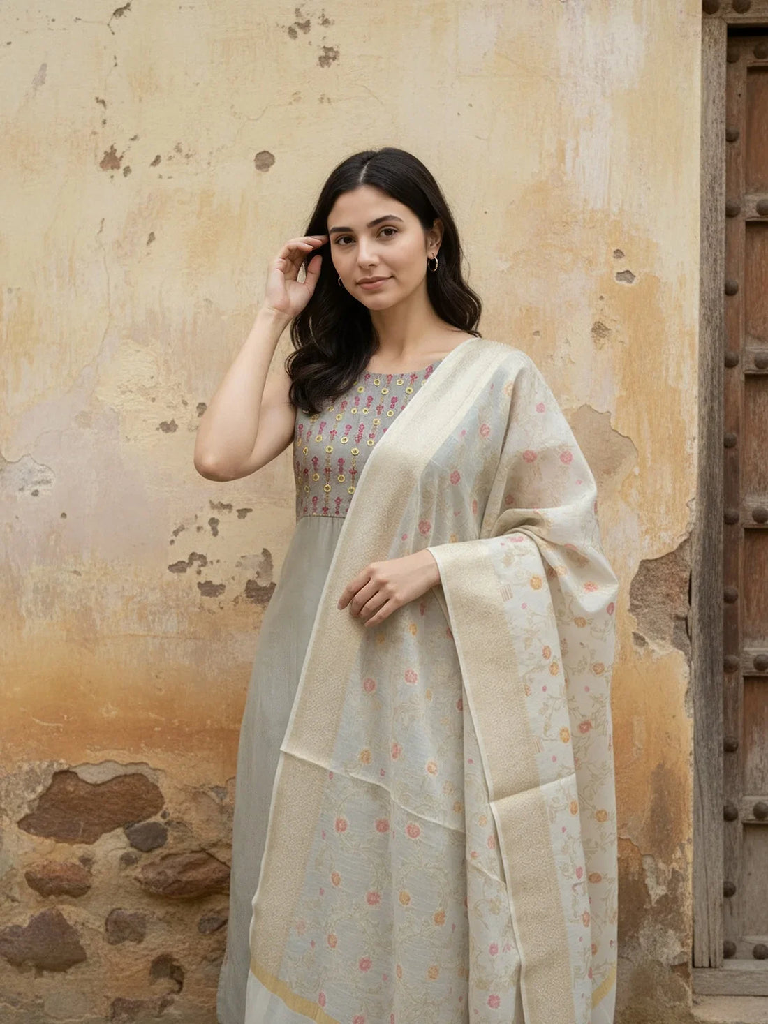 Buy Art Silk Self Design Dupatta-Off White