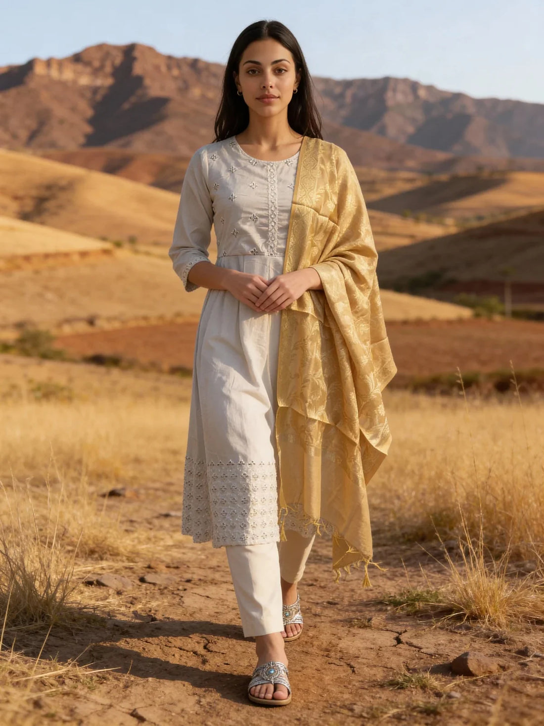 Buy Art Silk Self Design Dupatta-Gold