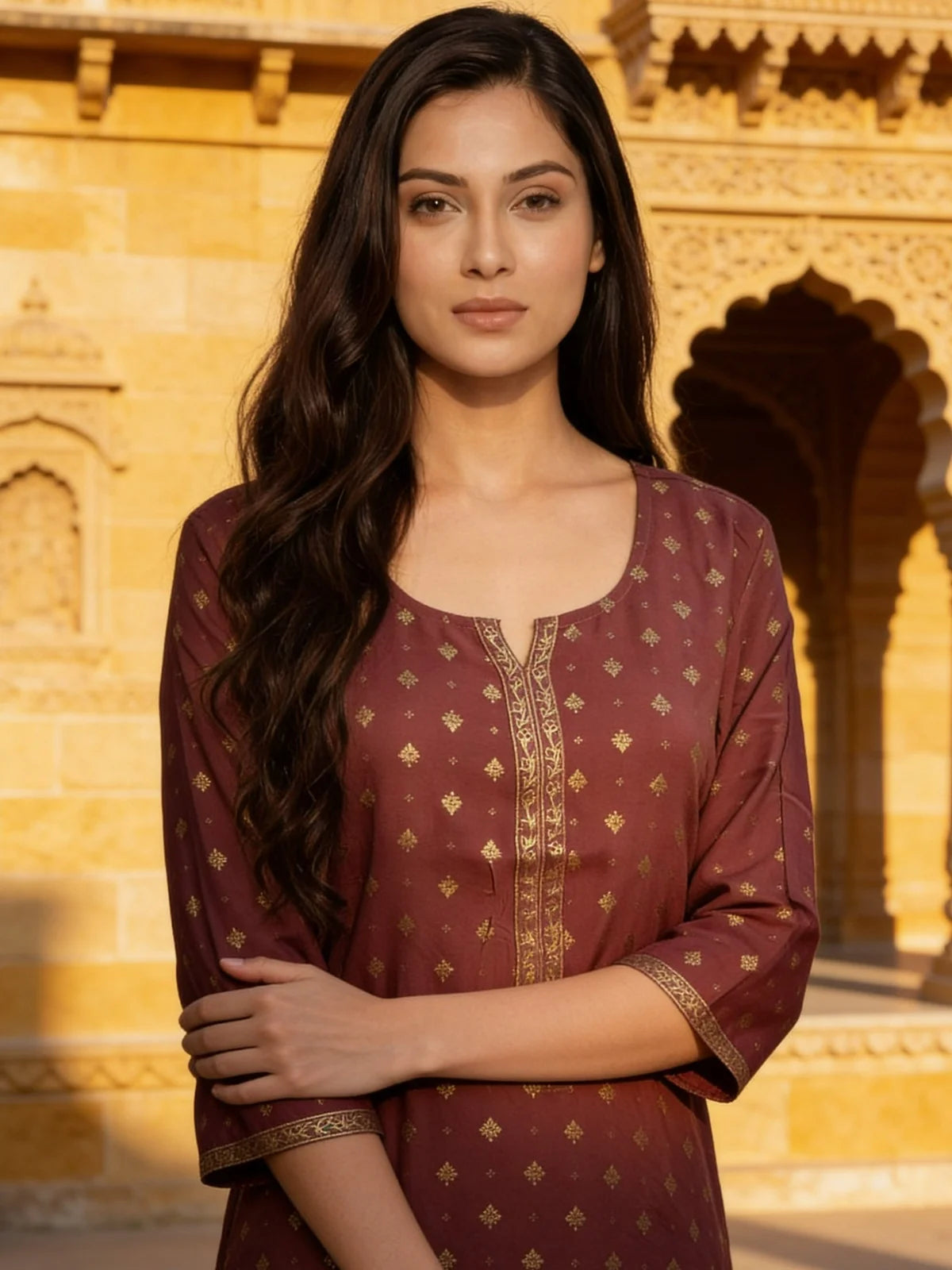 Buy Rayon Printed A-Line Short Length Short Kurta-Mauve
