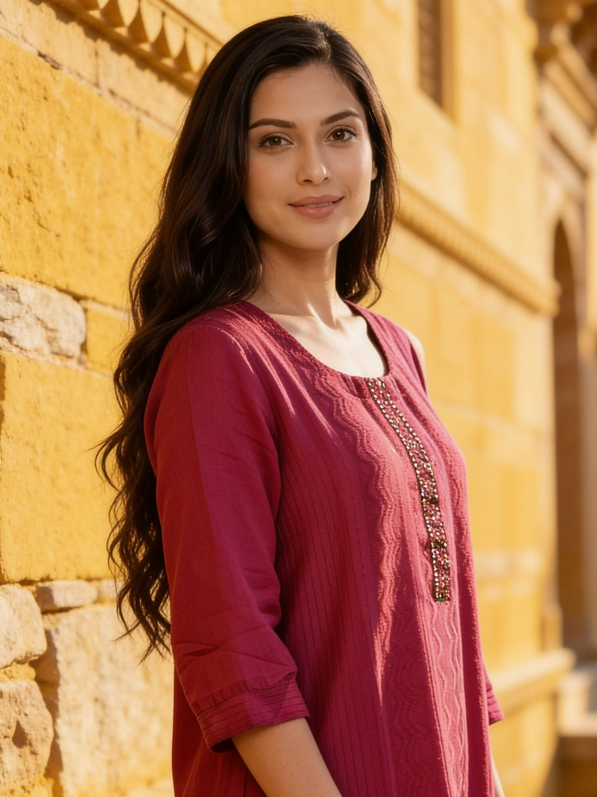 Viscose Embroidered Straight Knee Length Kurta