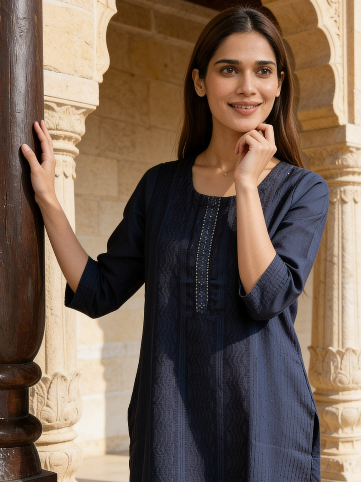 Viscose Embroidered Straight Knee Length Kurta