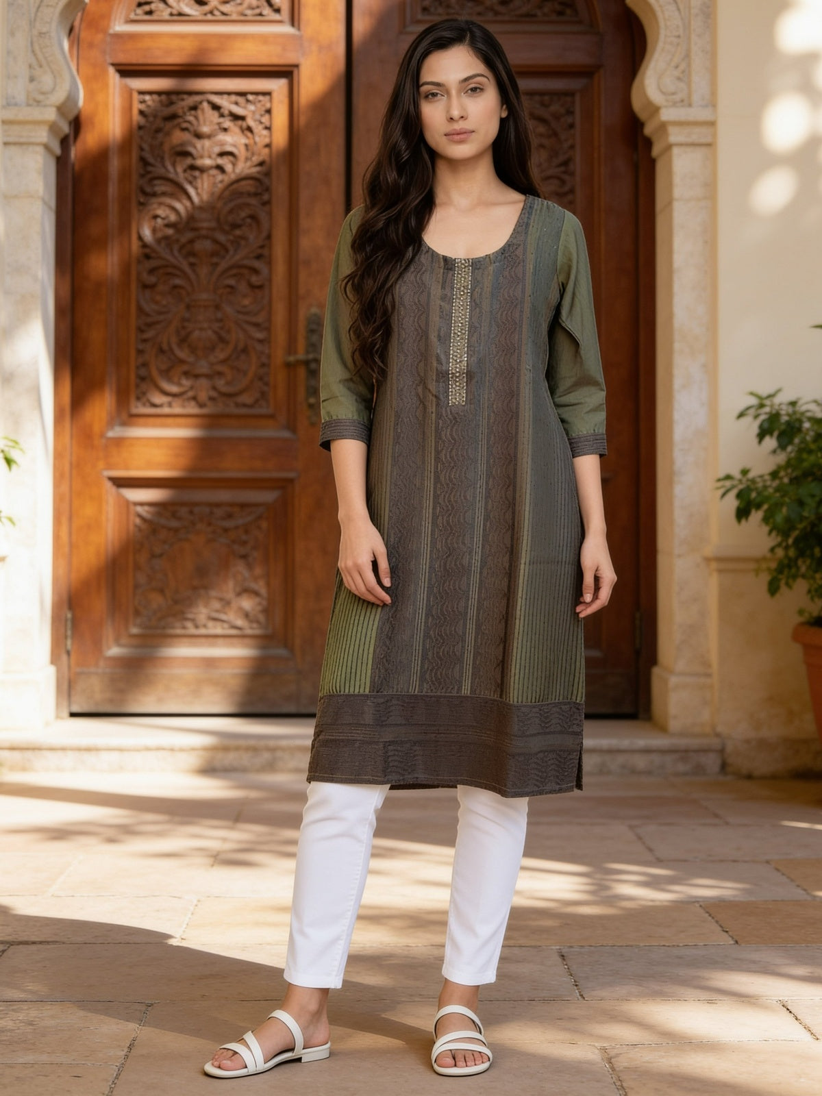 Viscose Embroidered Straight Knee Length Kurta
