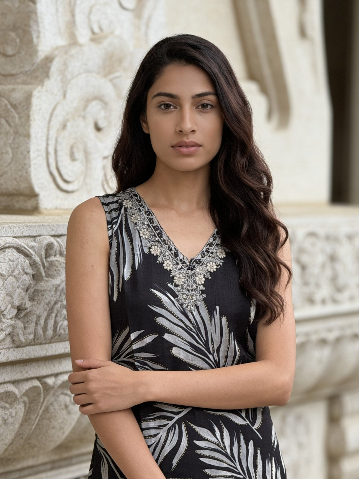 Viscose Embroidered Straight Knee Length Kurta With Pant