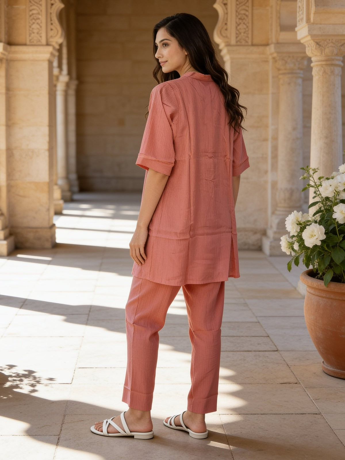 Viscose Embroidered A-Line Calf Length Kurta With Pant