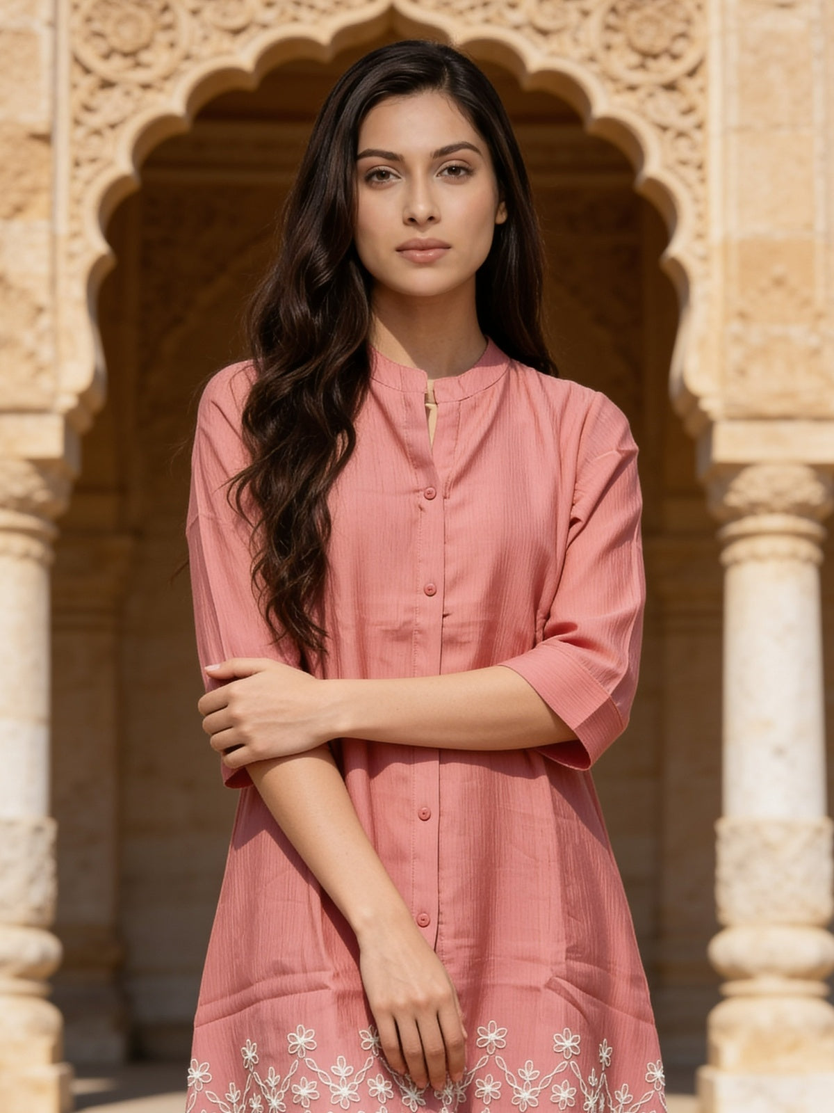 Viscose Embroidered A-Line Calf Length Kurta With Pant