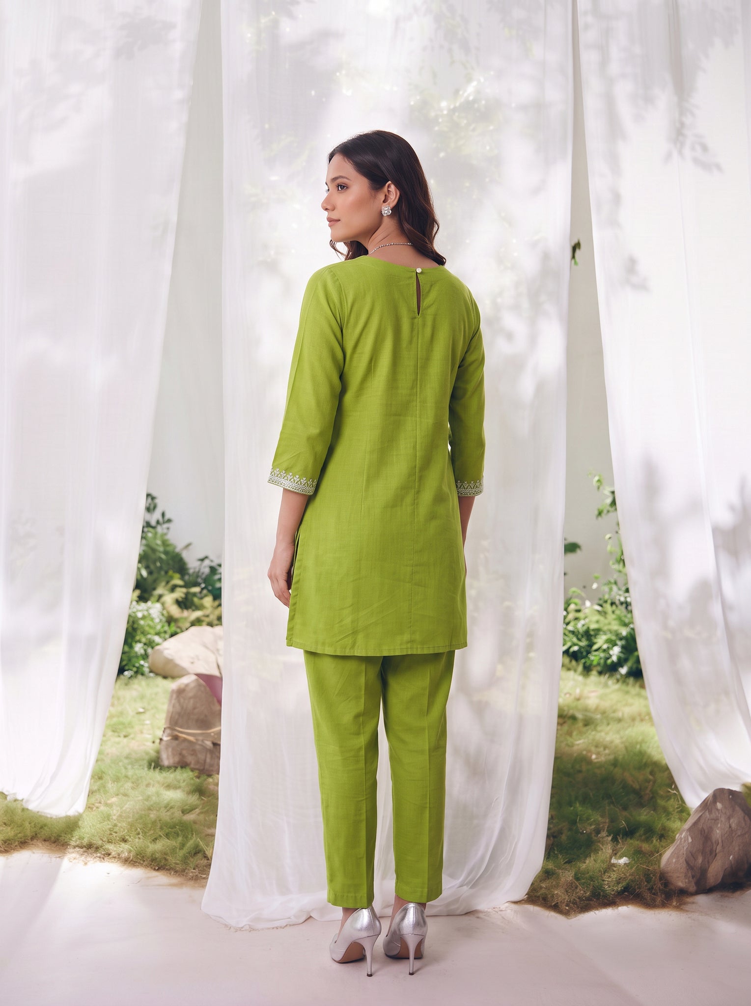 Viscose Embroidered Straight Calf Length Kurta With Pant