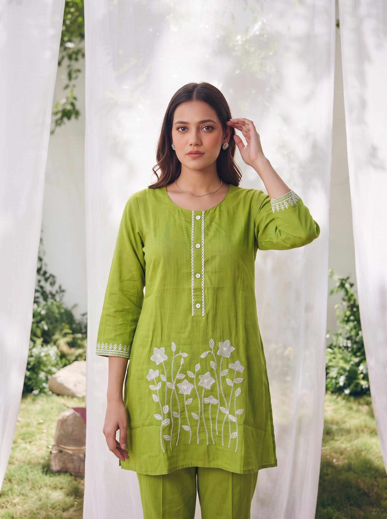Viscose Embroidered Straight Calf Length Kurta With Pant