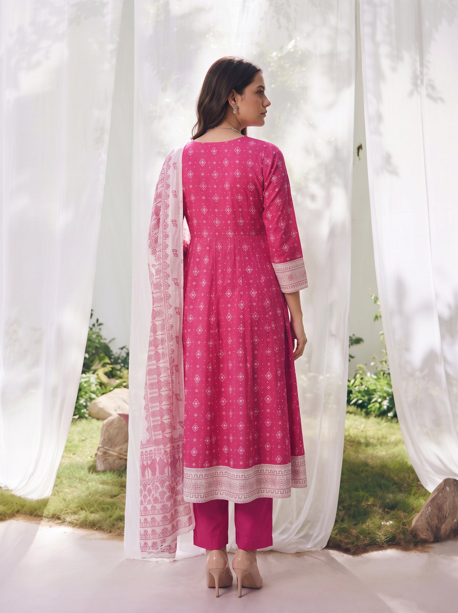 Buy Viscose Embroidered Straight Calf Length Kurta With Pant and Dupatta-Pink