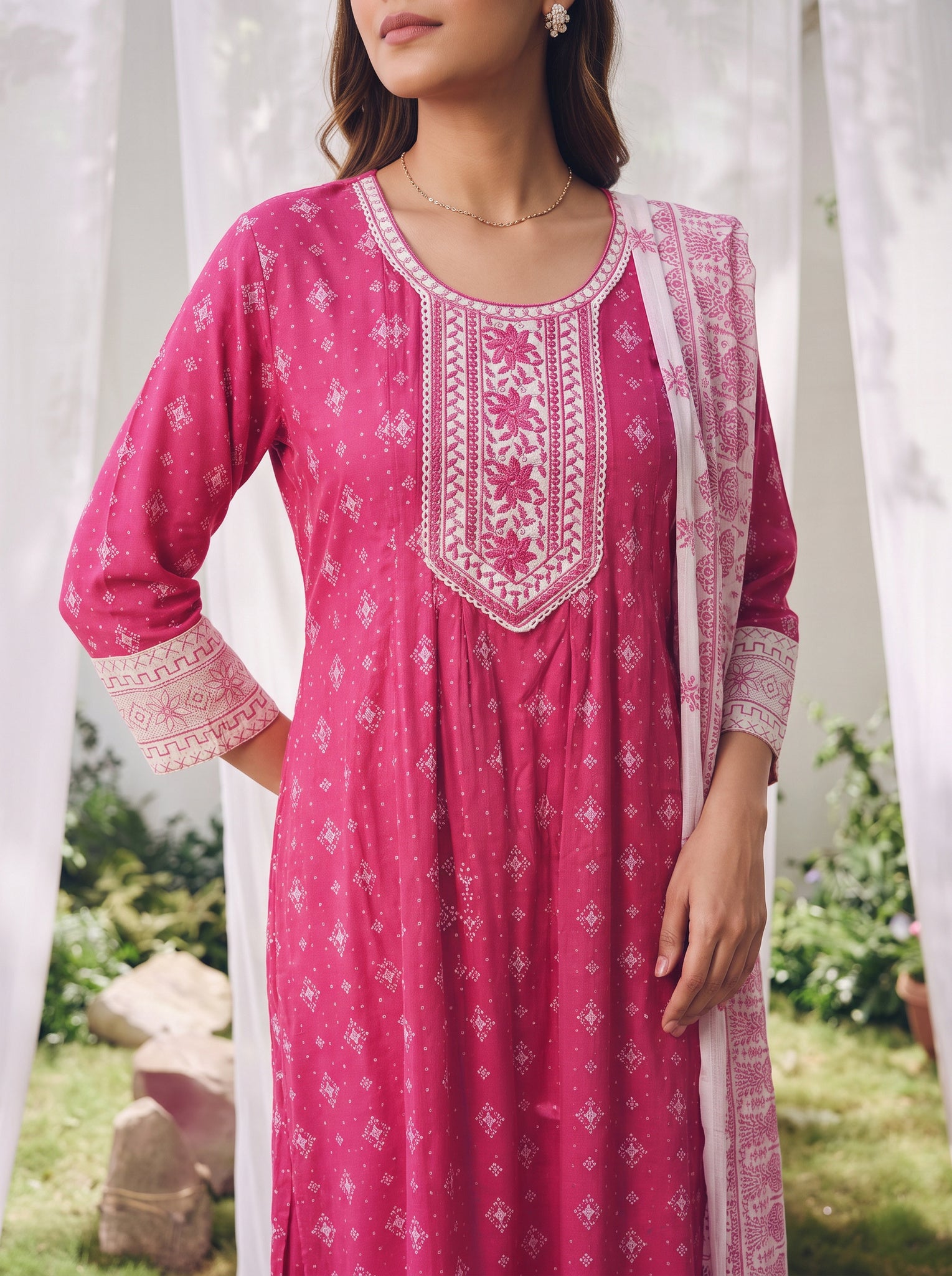 Viscose Embroidered Straight Calf Length Kurta With Pant and Dupatta