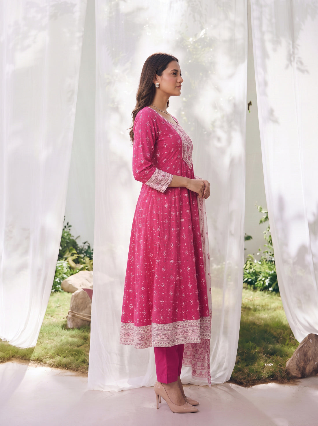 Buy Viscose Embroidered Straight Calf Length Kurta With Pant and Dupatta-Pink