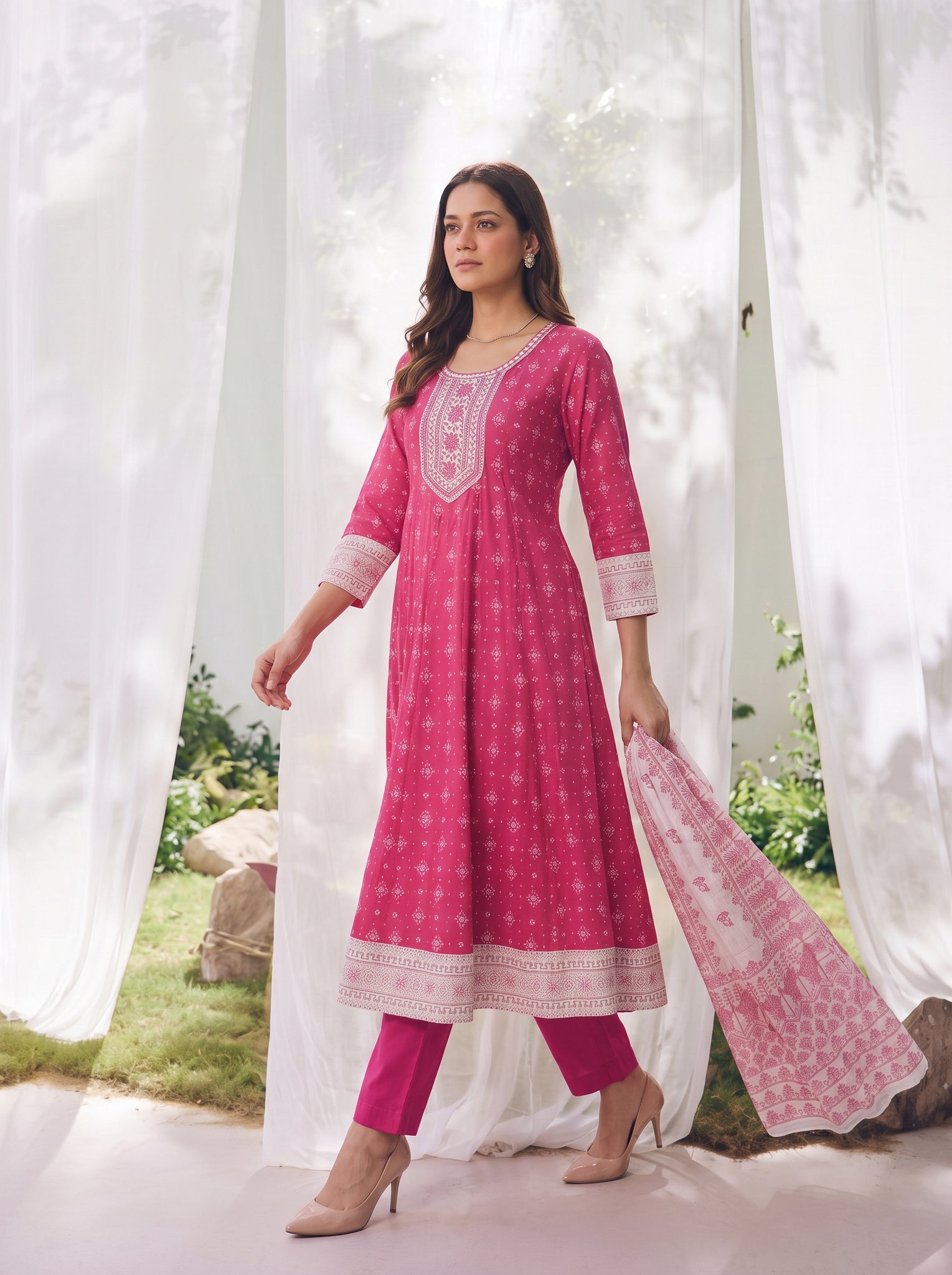 Viscose Embroidered Straight Calf Length Kurta With Pant and Dupatta