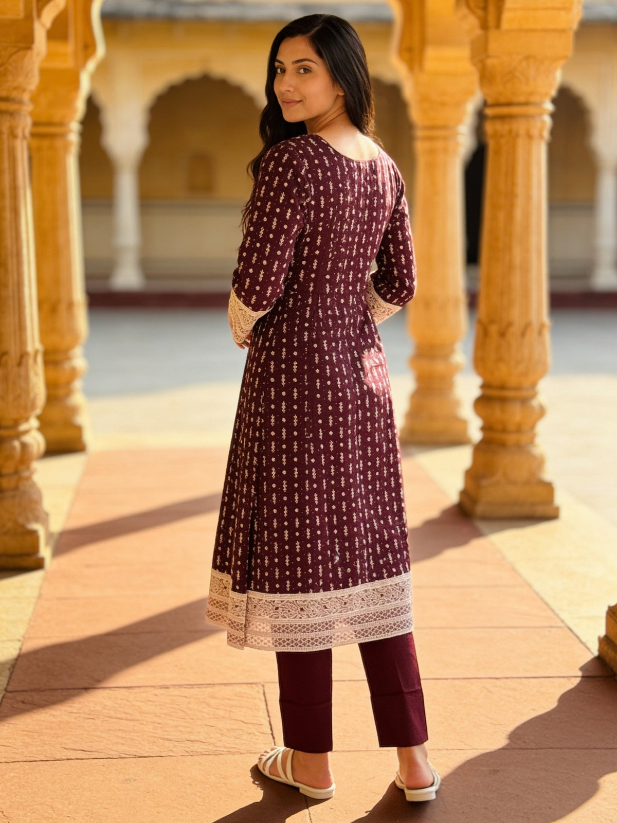 Viscose Embroidered Flared Calf Length Kurta With Pant