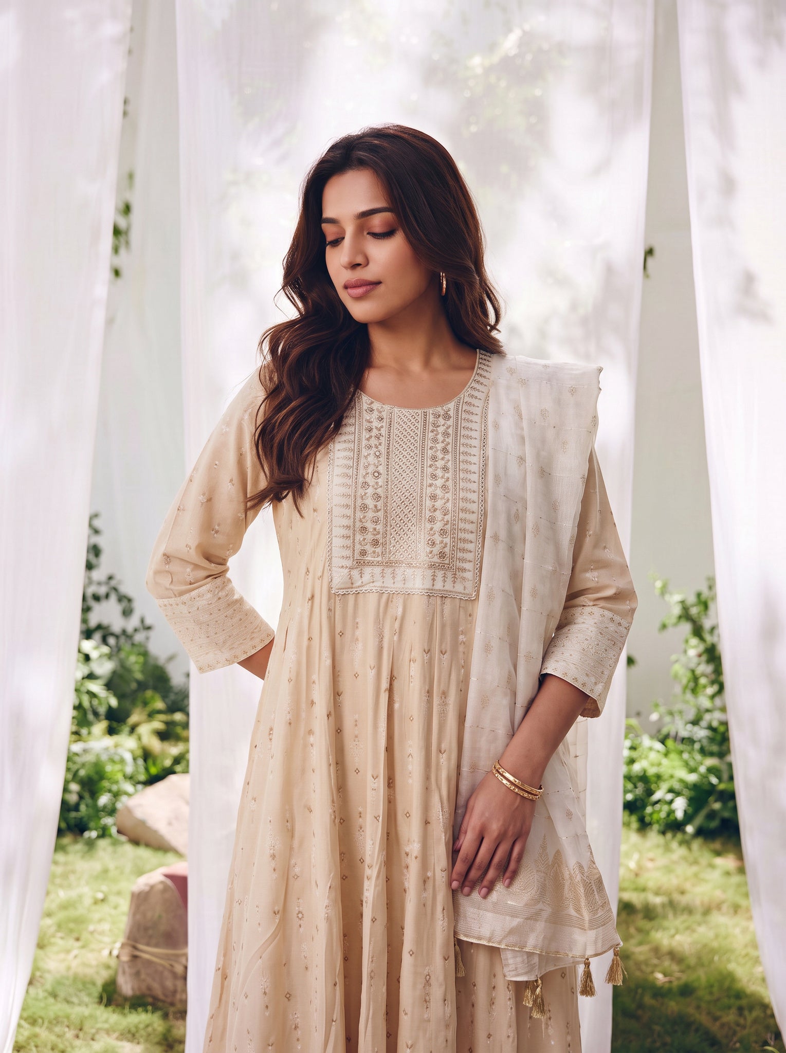 Viscose Embroidered Straight Calf Length Kurta With Pant and Dupatta
