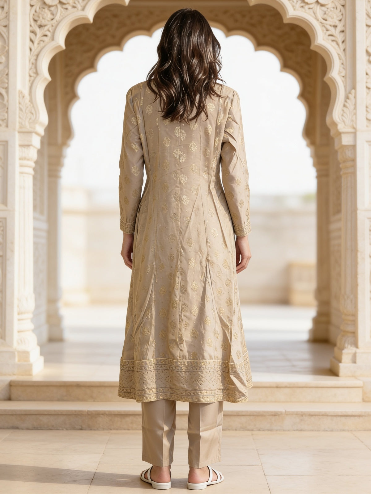 Poly Viscose Embroidered Anarkali Calf Length Kurta With Pant and Dupatta
