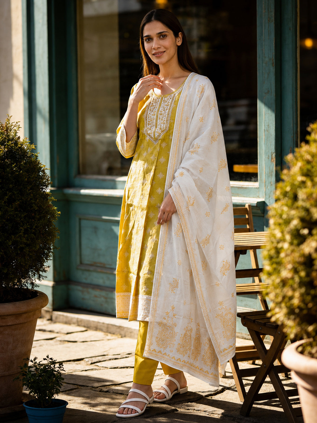 Viscose Embroidered Straight Calf Length Kurta With Pant and Dupatta