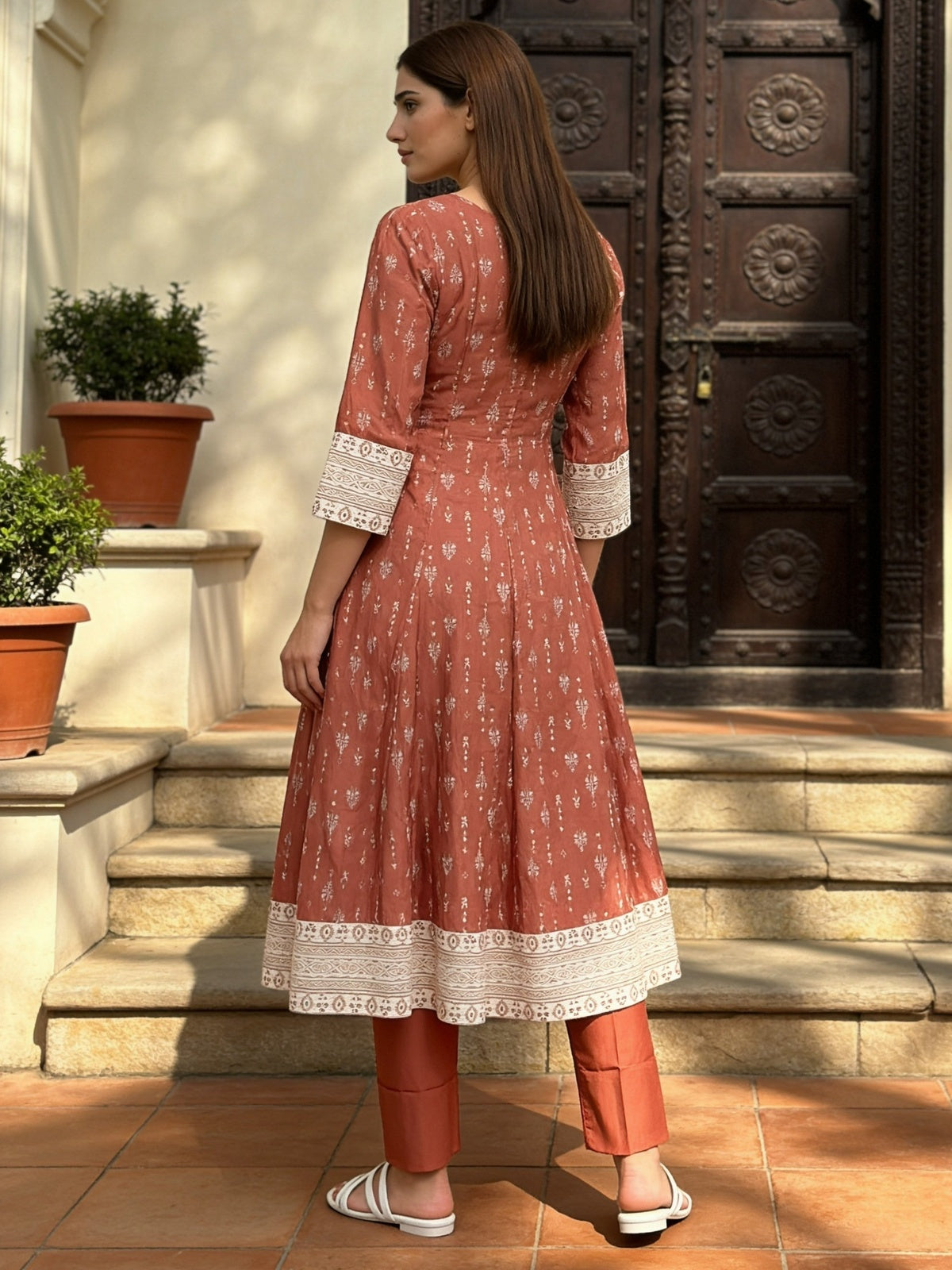 Viscose Embroidered Flared Calf Length Kurta With Pant and Dupatta