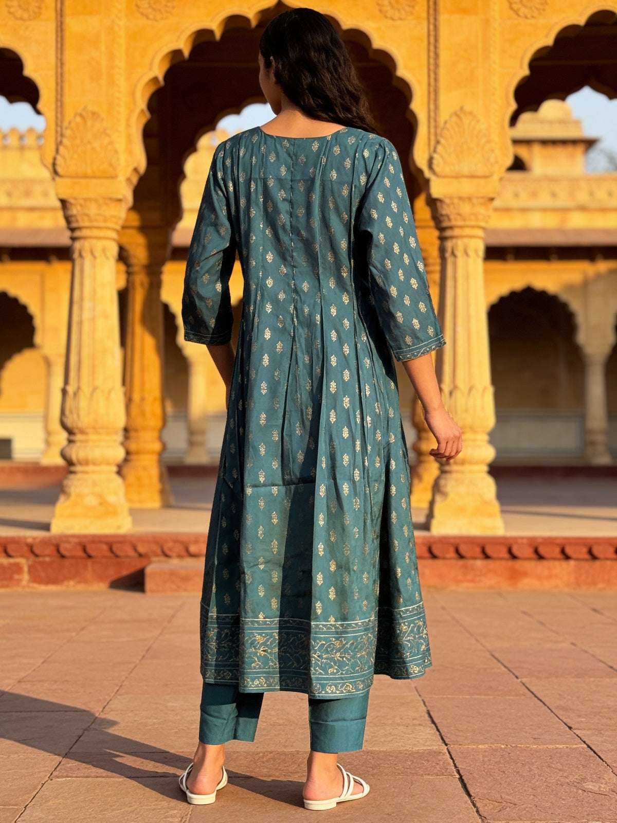 Poly Viscose Embroidered Anarkali Calf Length Kurta With Pant and Dupatta