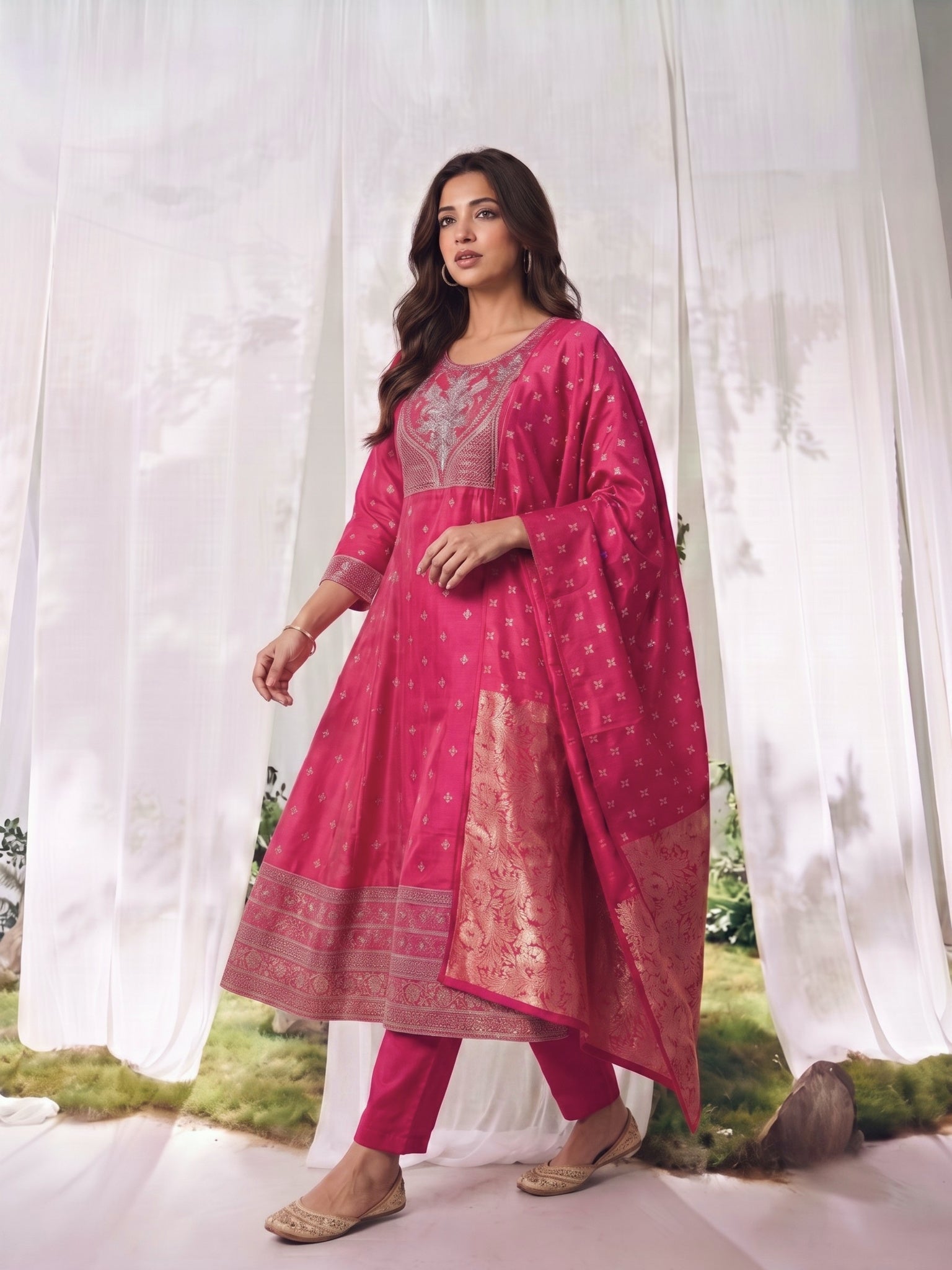 Viscose Embroidered Straight Calf Length Kurta With Pant and Dupatta