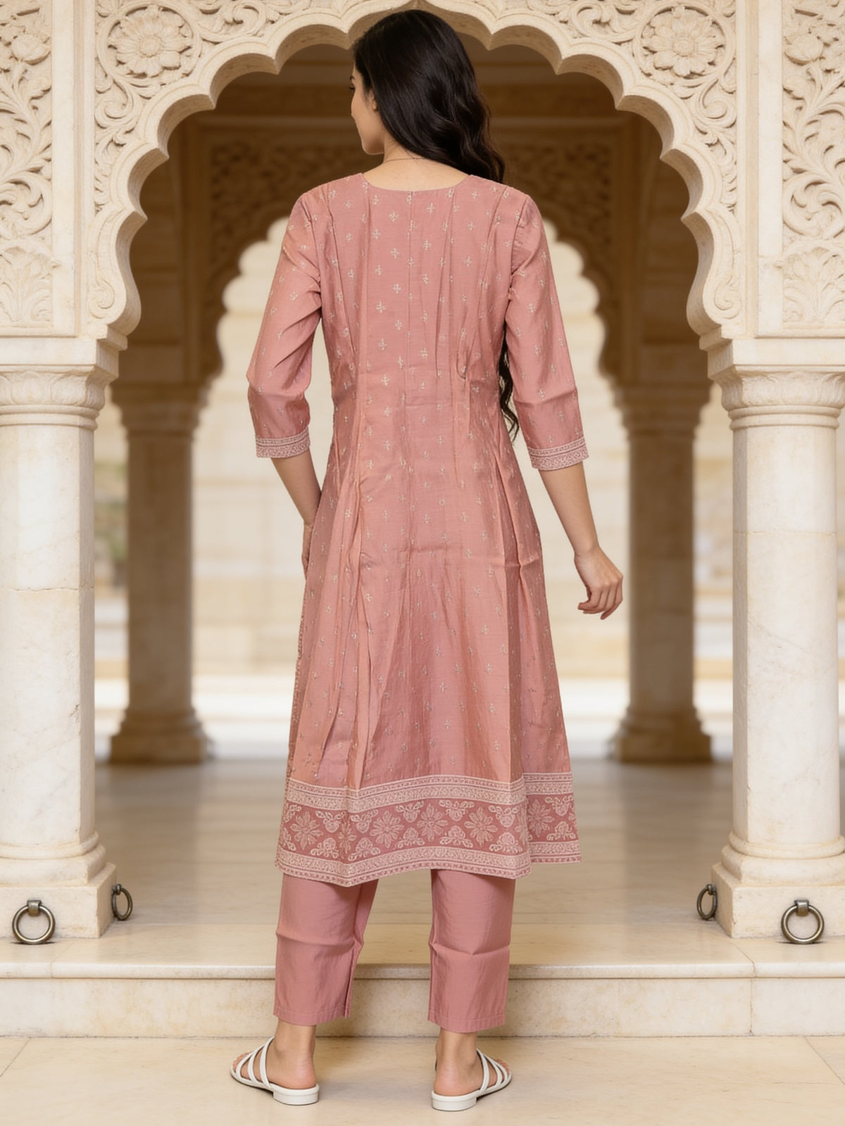 Poly Viscose Embroidered Anarkali Calf Length Kurta With Pant and Dupatta
