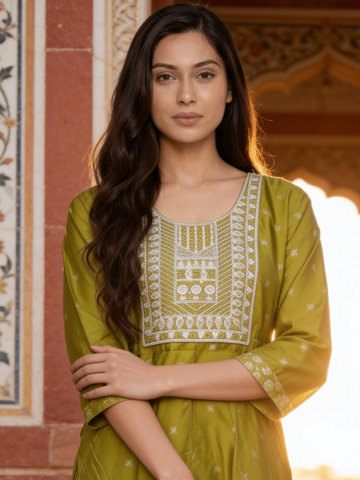 Viscose Embroidered Straight Calf Length Kurta With Pant and Dupatta