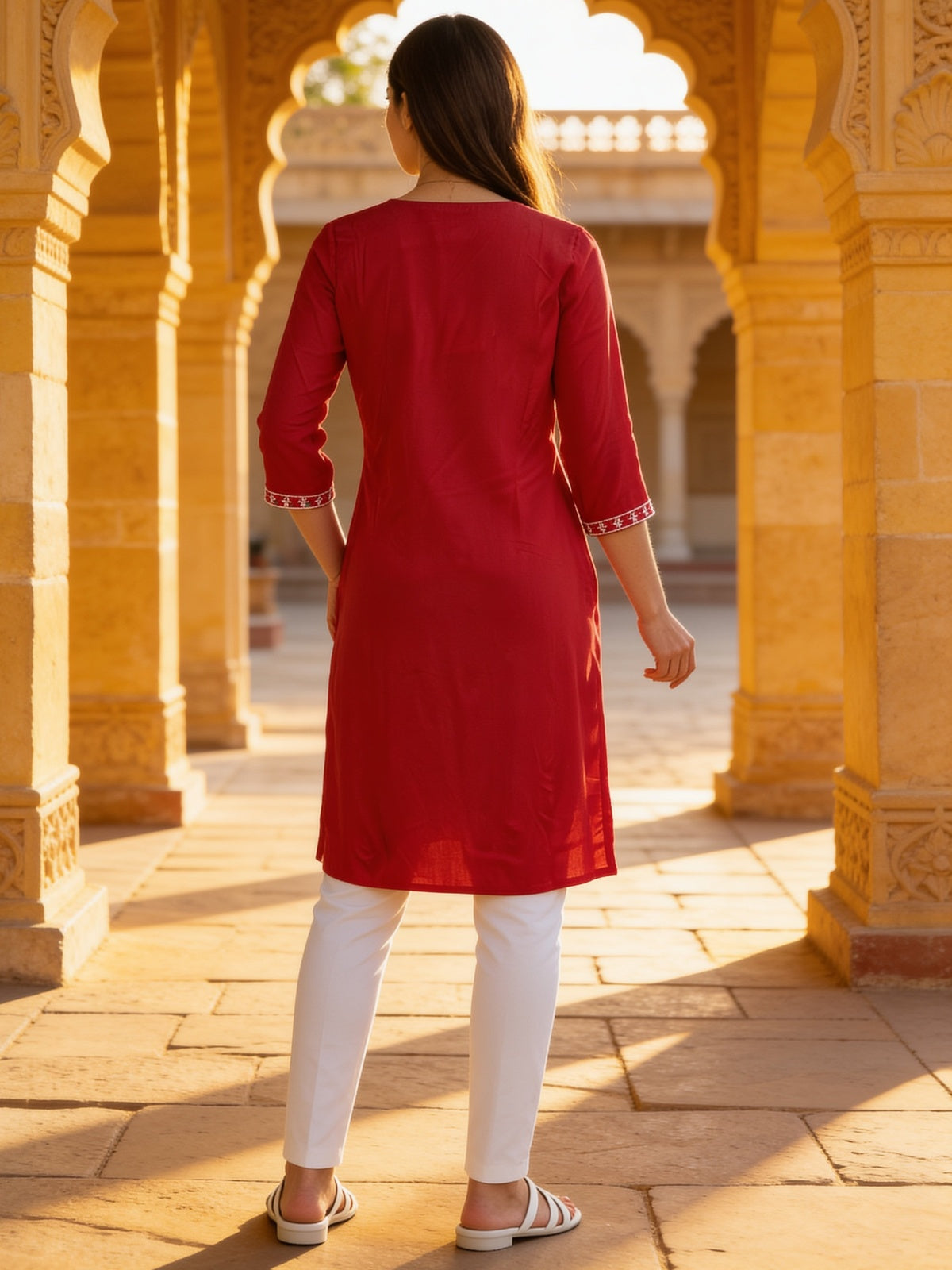 Buy Rayon Embroidered Straight Knee Length Kurta-Fuschia