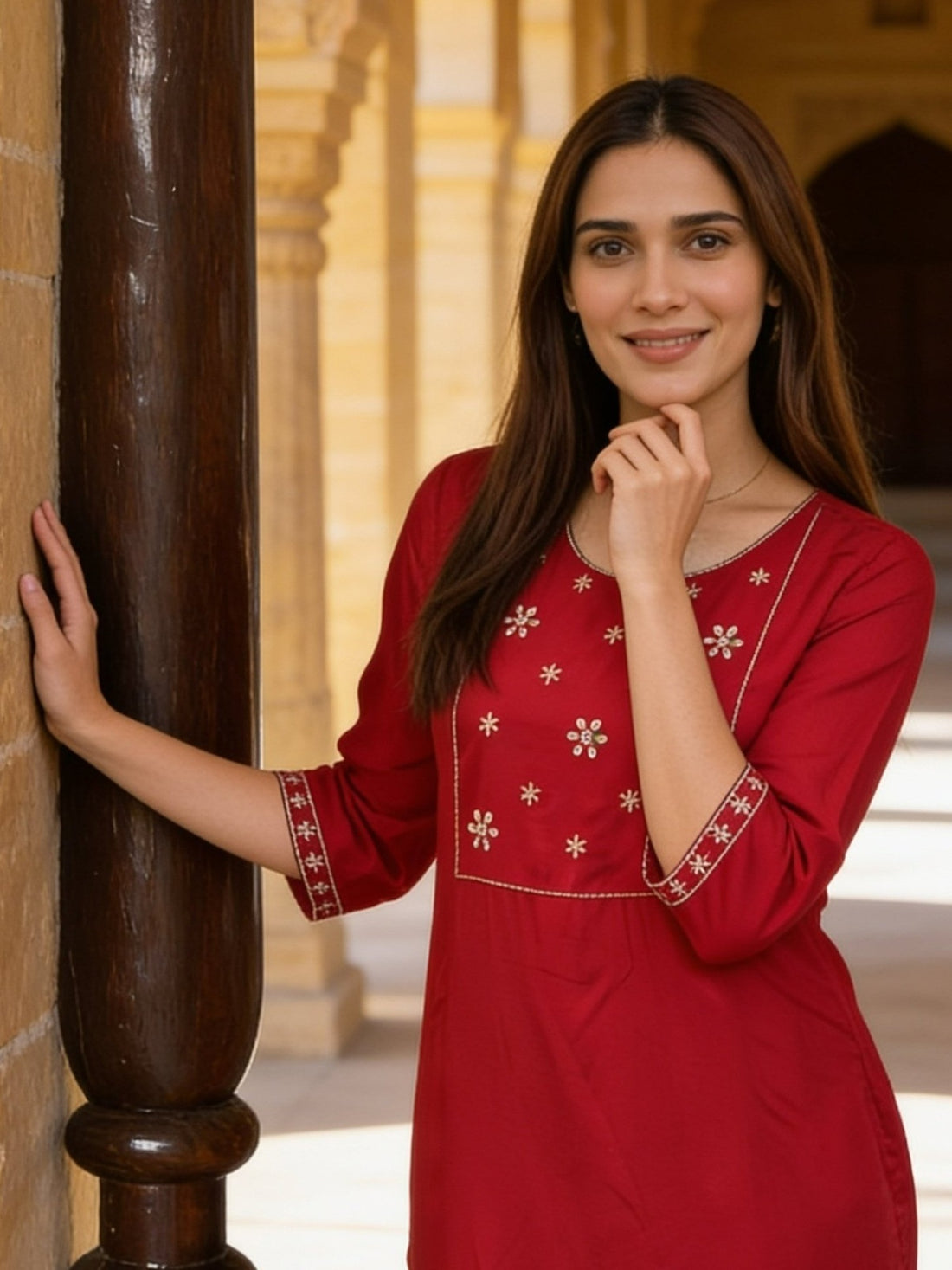 Buy Rayon Embroidered Straight Knee Length Kurta-Fuschia