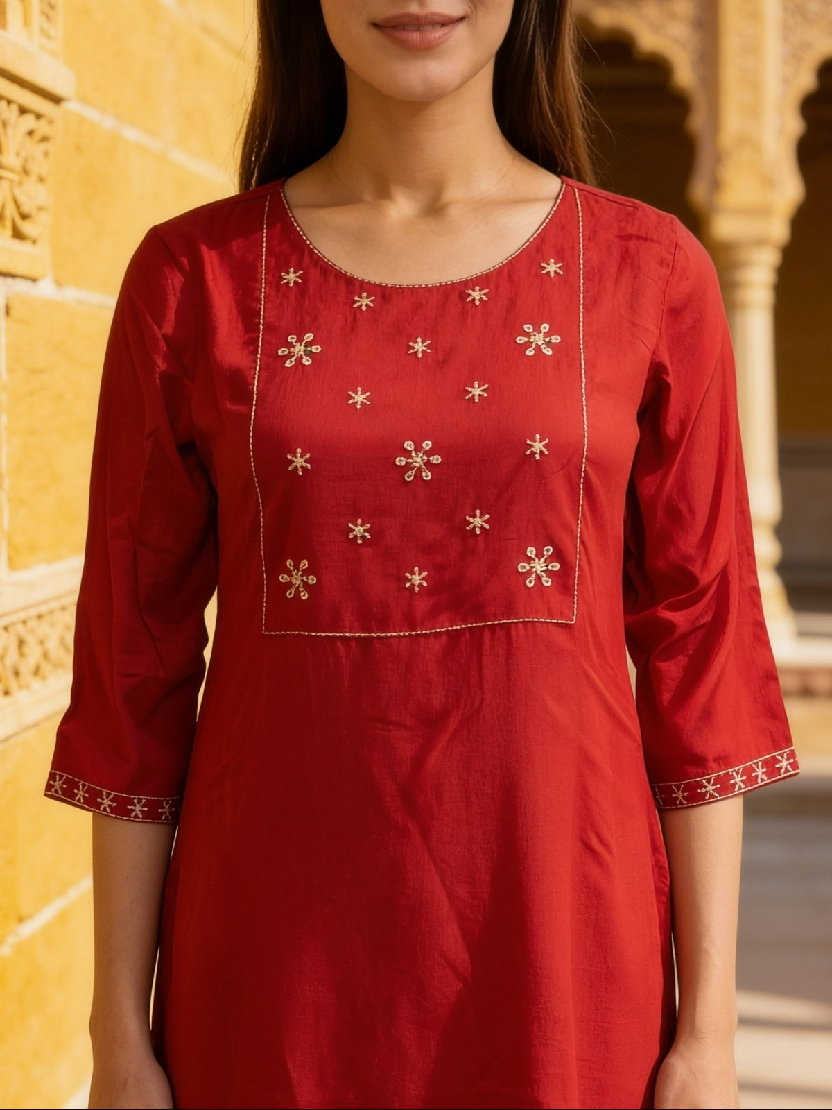 Rayon Embroidered Straight Knee Length Kurta