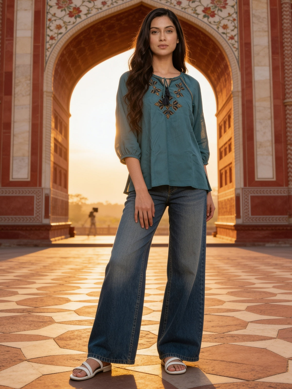 Rayon Embroidered Straight Short Kurta