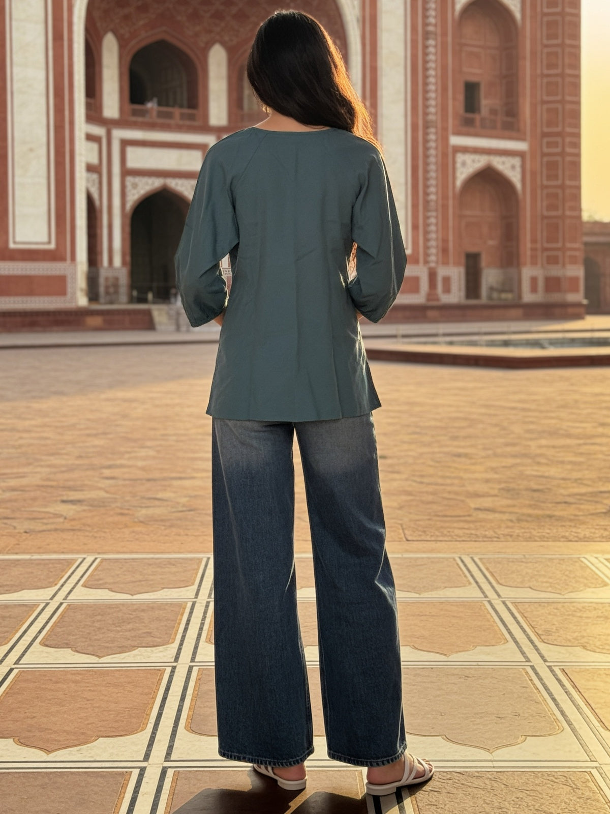 Buy Rayon Embroidered Straight Short Kurta-Teal