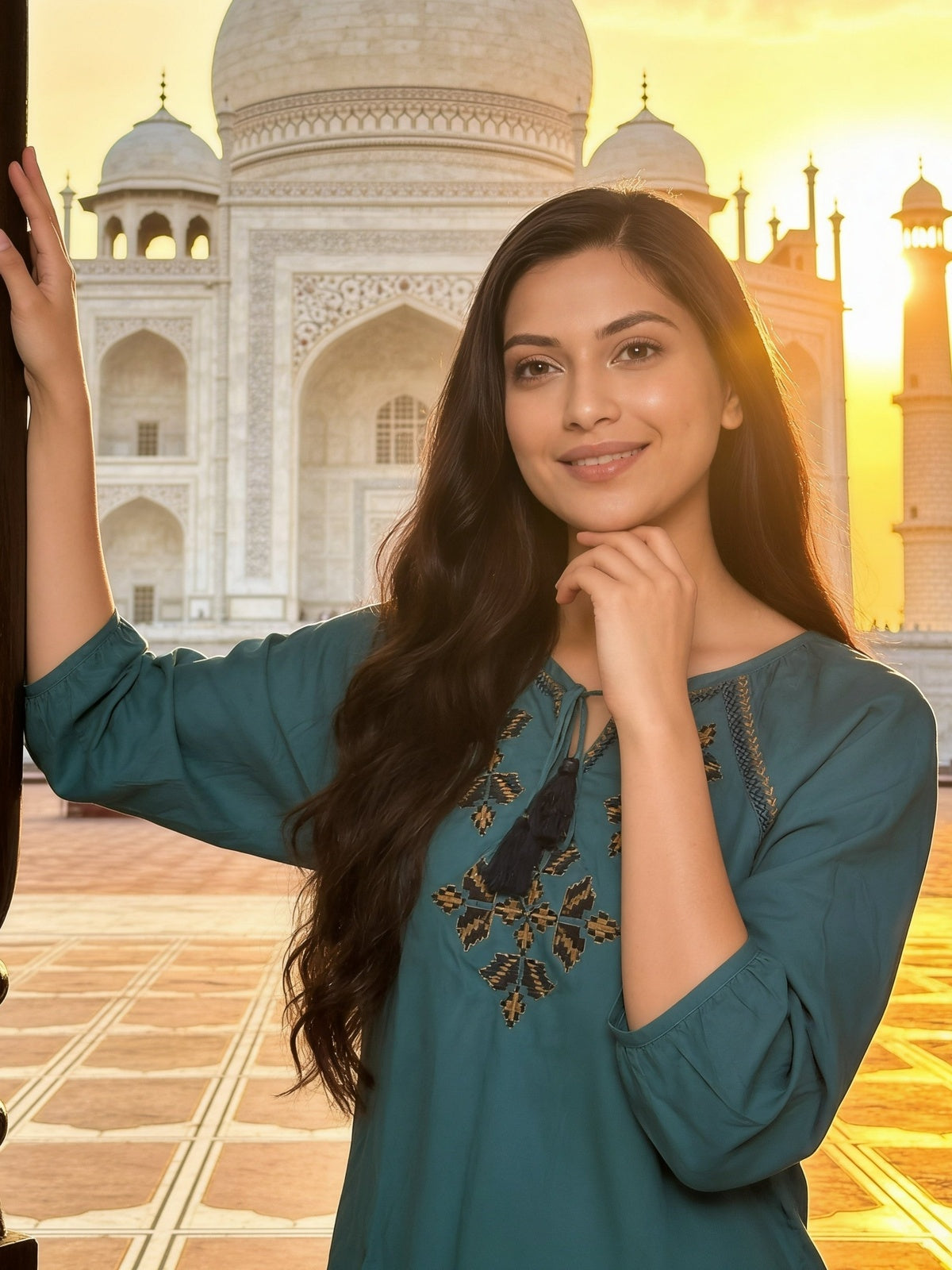 Rayon Embroidered Straight Short Kurta