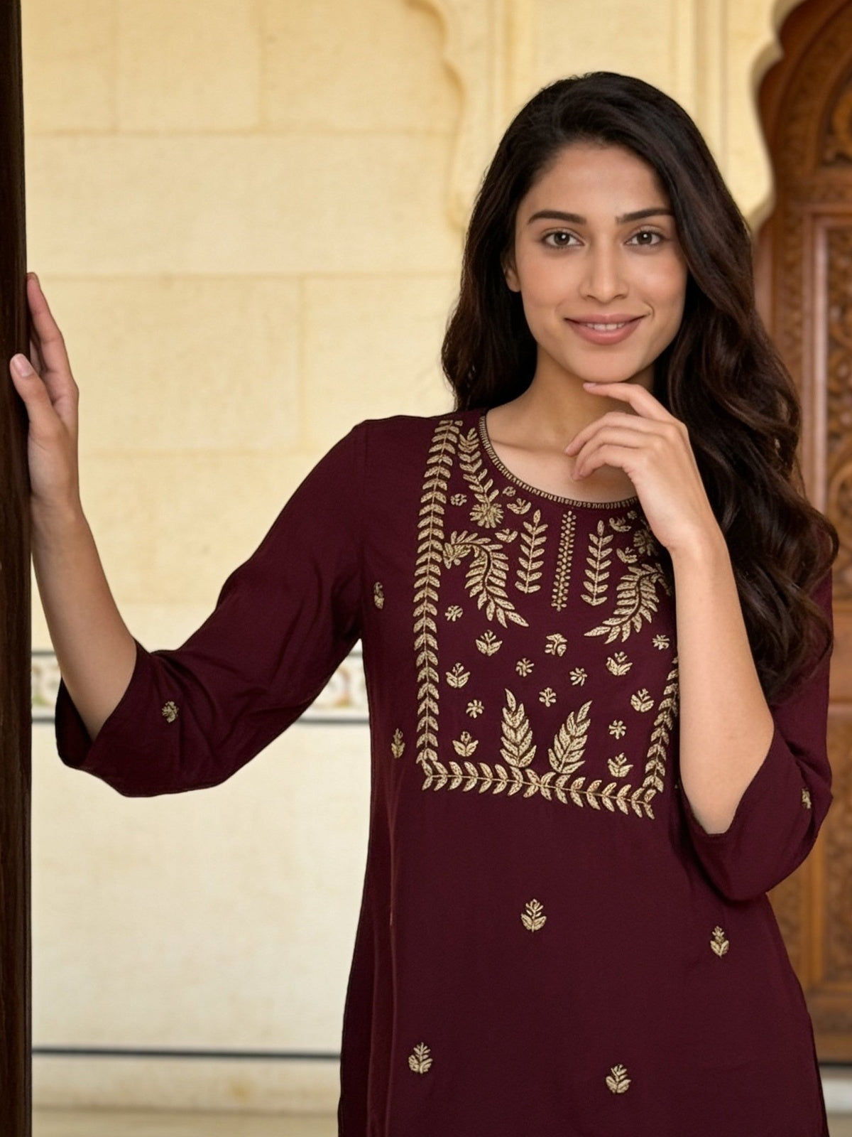 Rayon Embroidered A-Line Short Length Short Kurta
