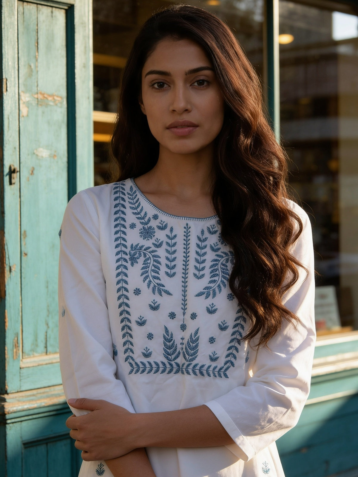 Rayon Embroidered Straight Short Kurta