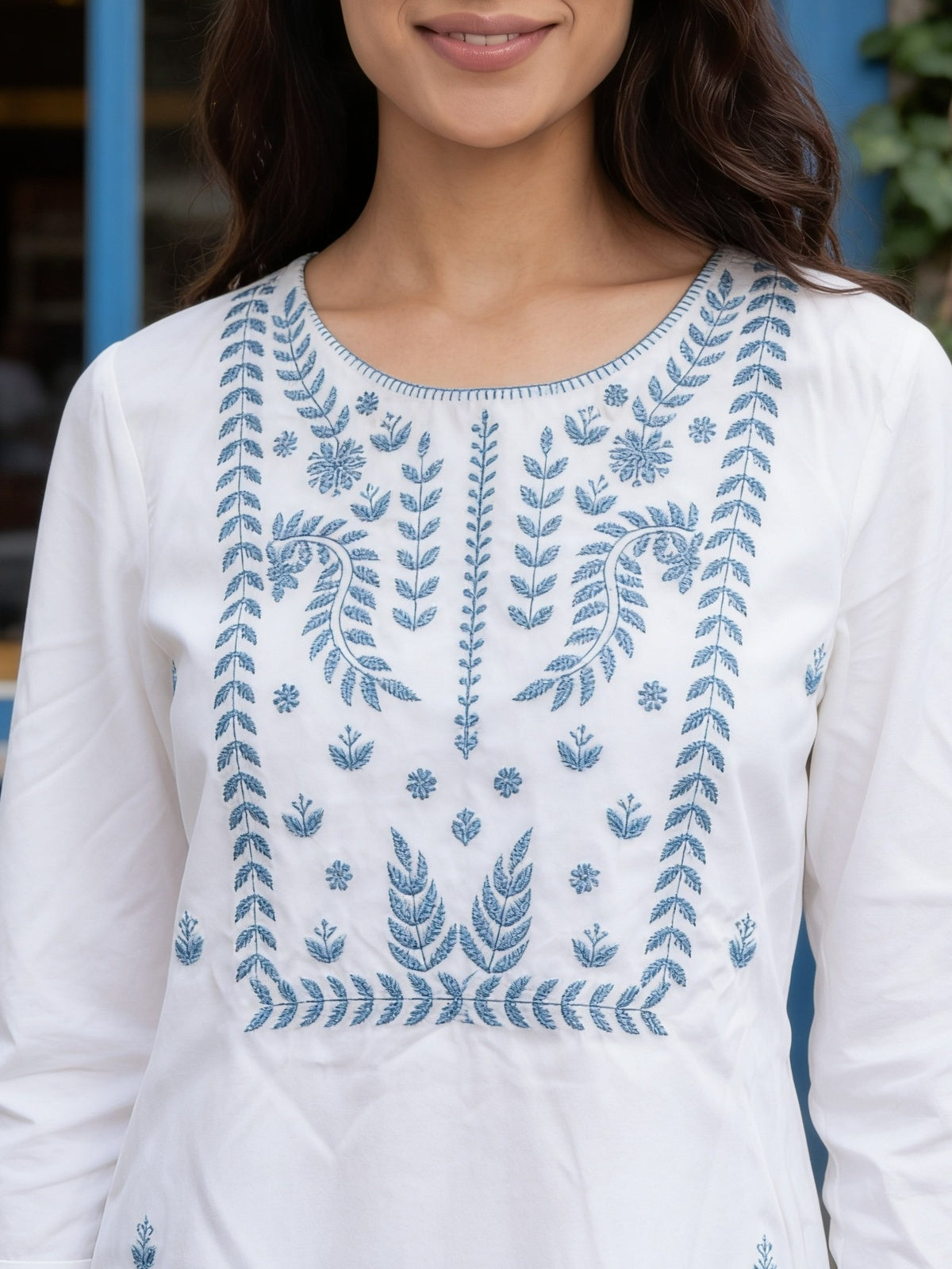 Buy Rayon Embroidered Straight Short Length Short Kurta-Off White