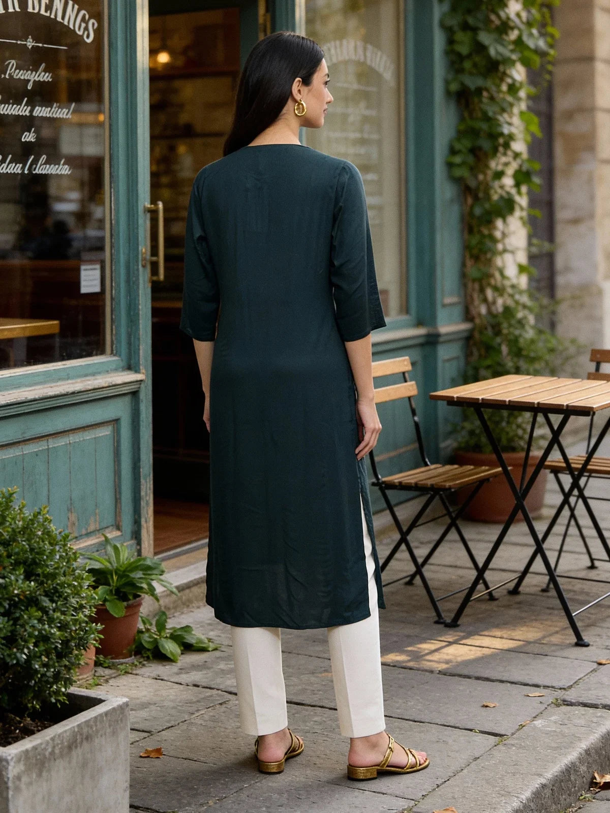 Buy Rayon Embroidered Straight Calf Length Kurta-Green