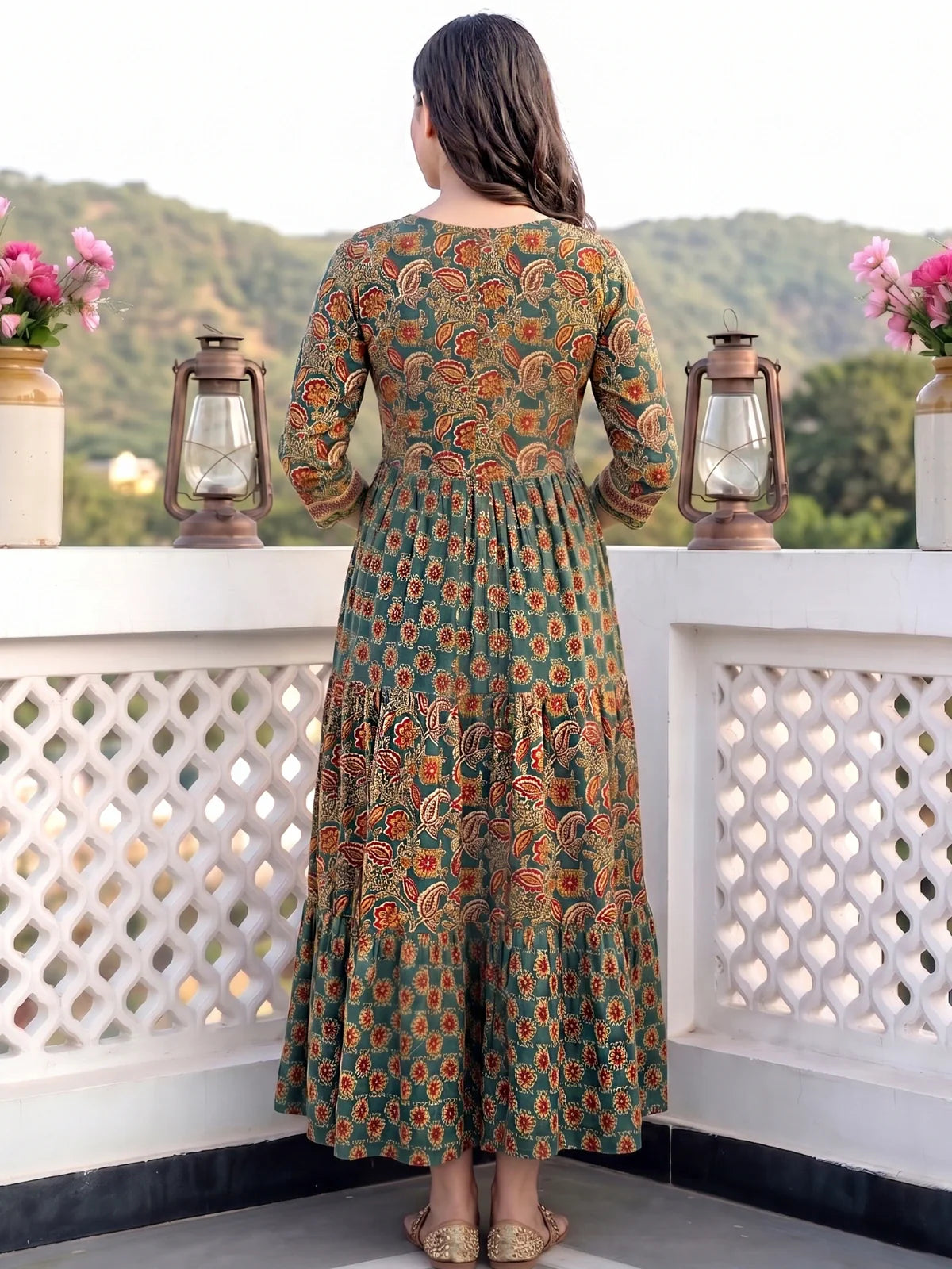 Cotton Printed Flared Calf Length Dress –Rangita
