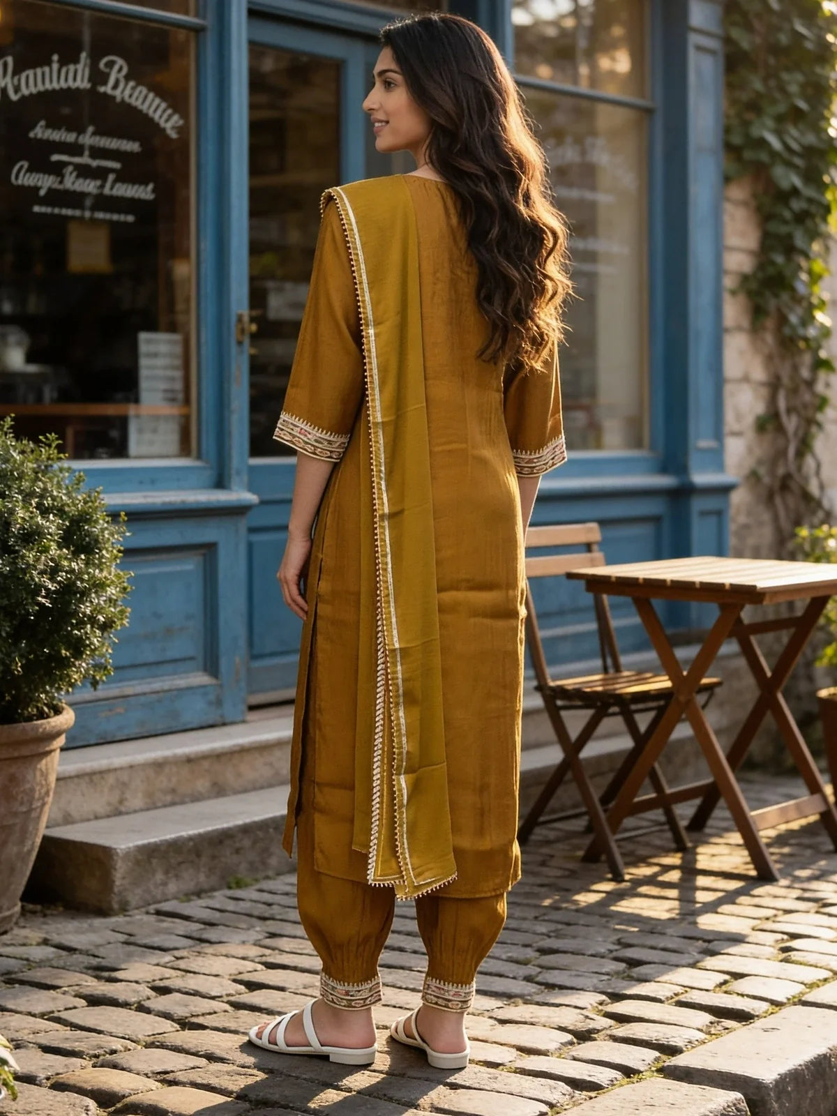 Buy Viscose Embroidered Straight Calf Length Kurta With Pant and Dupatta-Green