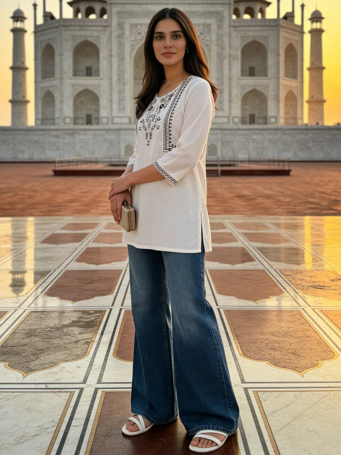 Buy Rayon Embroidered A-Line Short Length Short Kurta-White