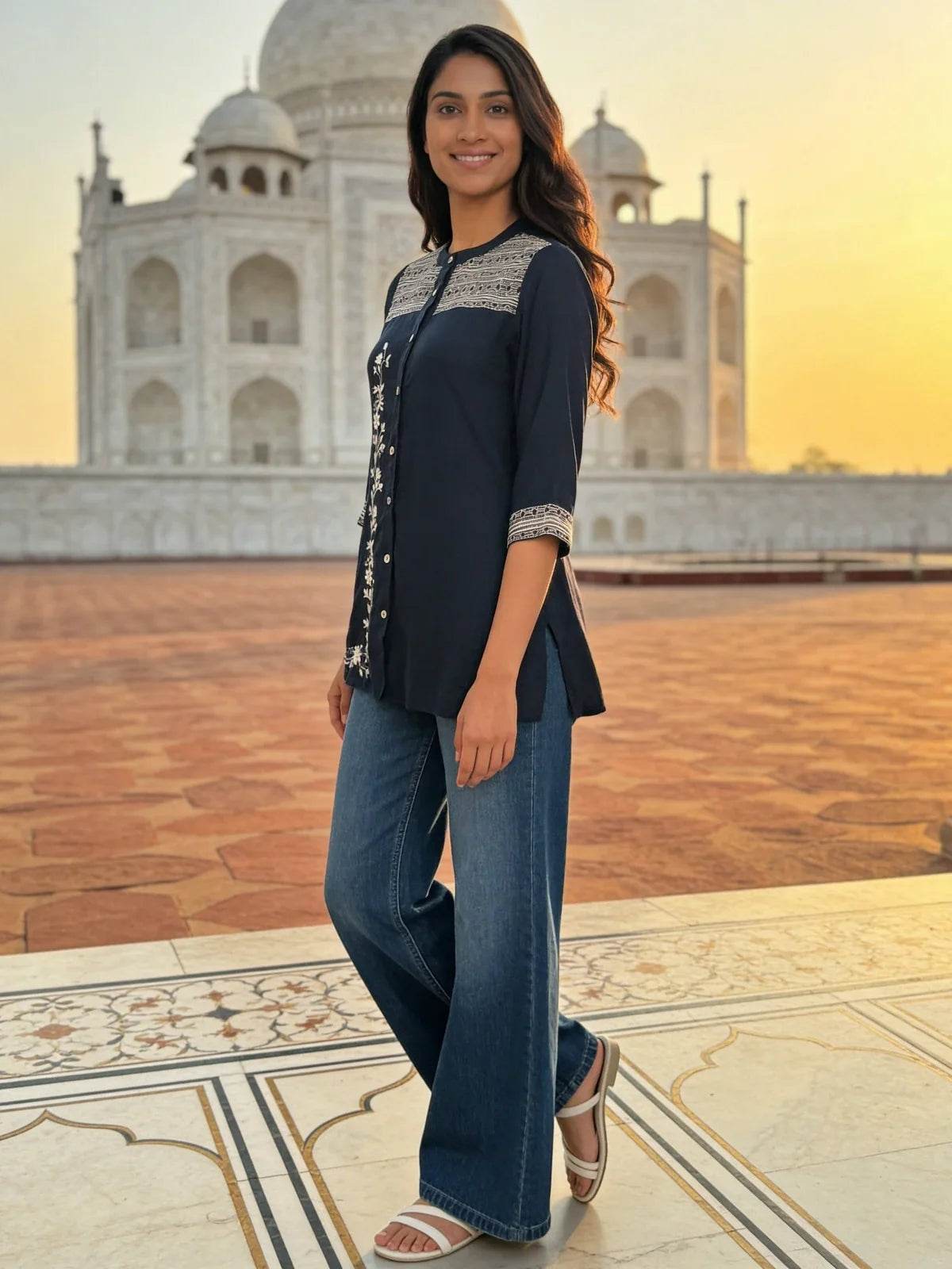 Buy Rayon Embroidered A-Line Short Length Short Kurta-Teal