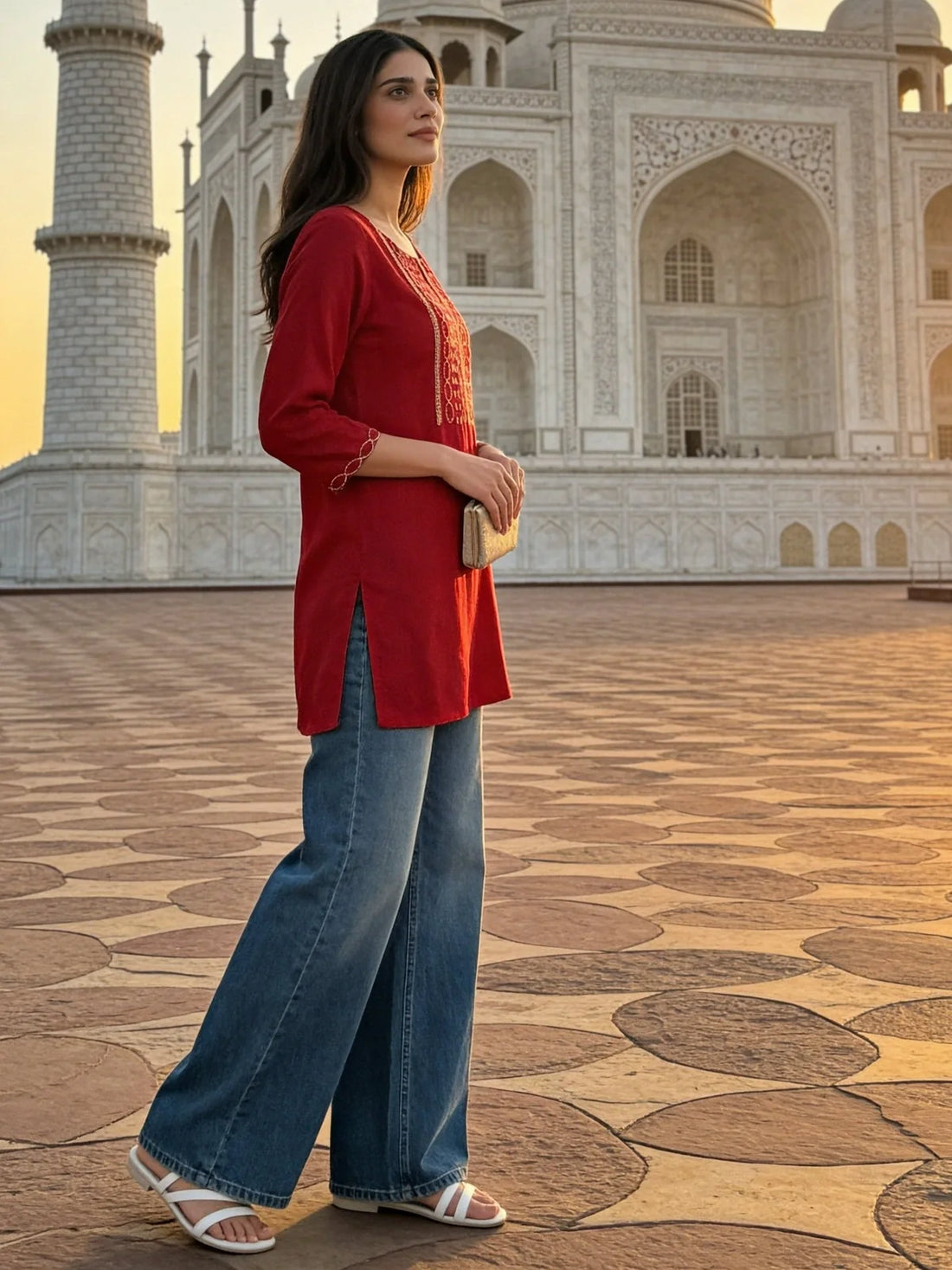 Buy Rayon Embroidered A-Line Short Length Short Kurta-Maroon