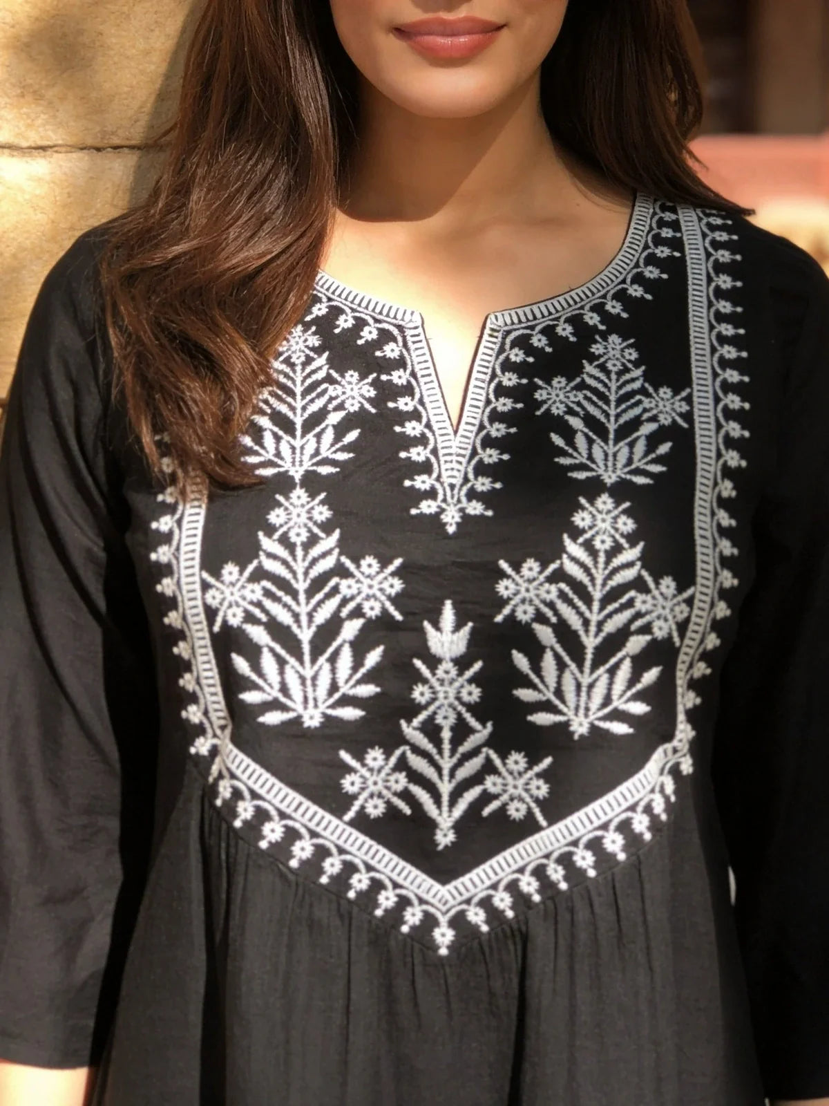 Buy Rayon Embroidered A-Line Short Length Short Kurta-Black