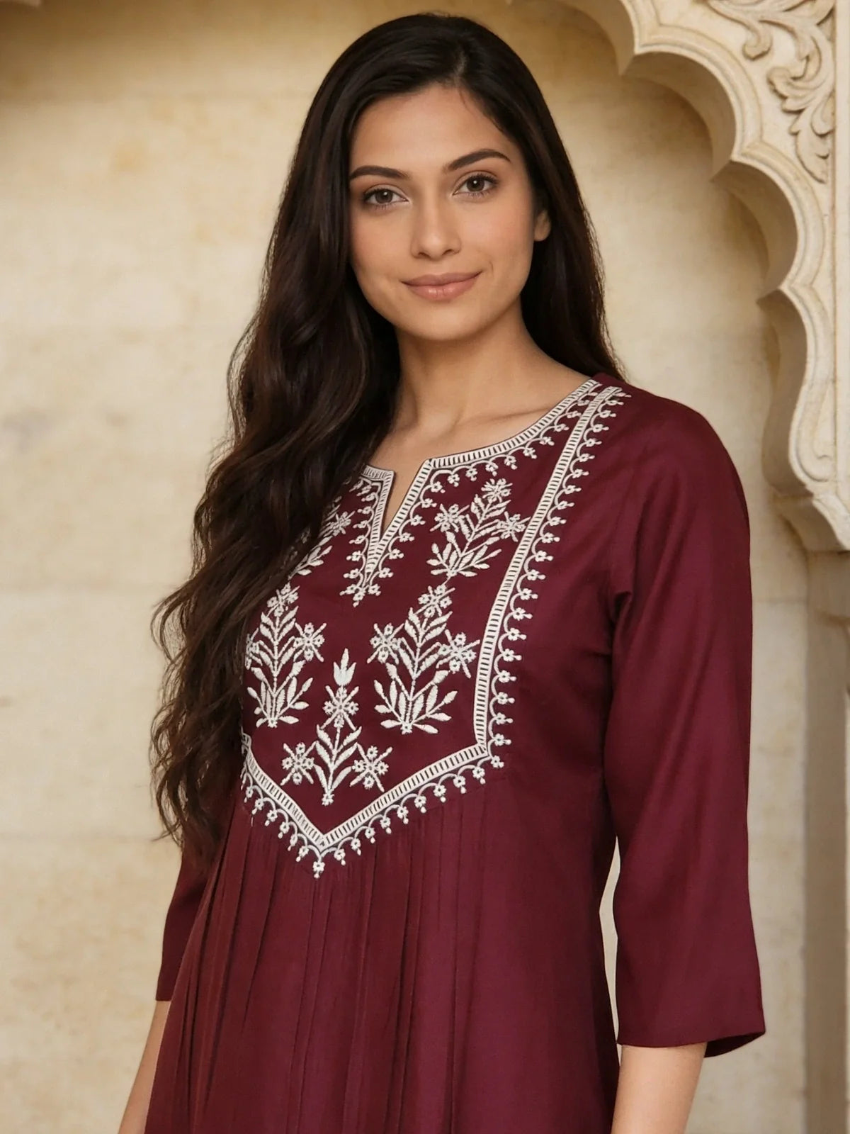Buy Rayon Embroidered A-Line Short Length Short Kurta-Purple