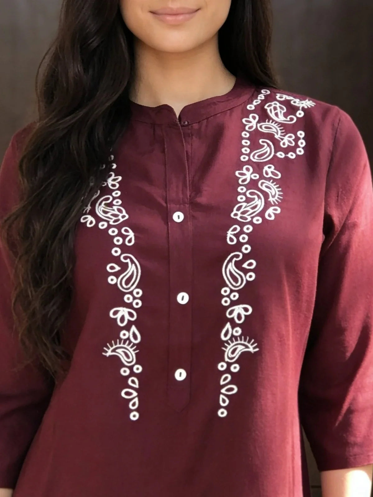 Buy Rayon Embroidered A-Line Short Length Short Kurta-Purple