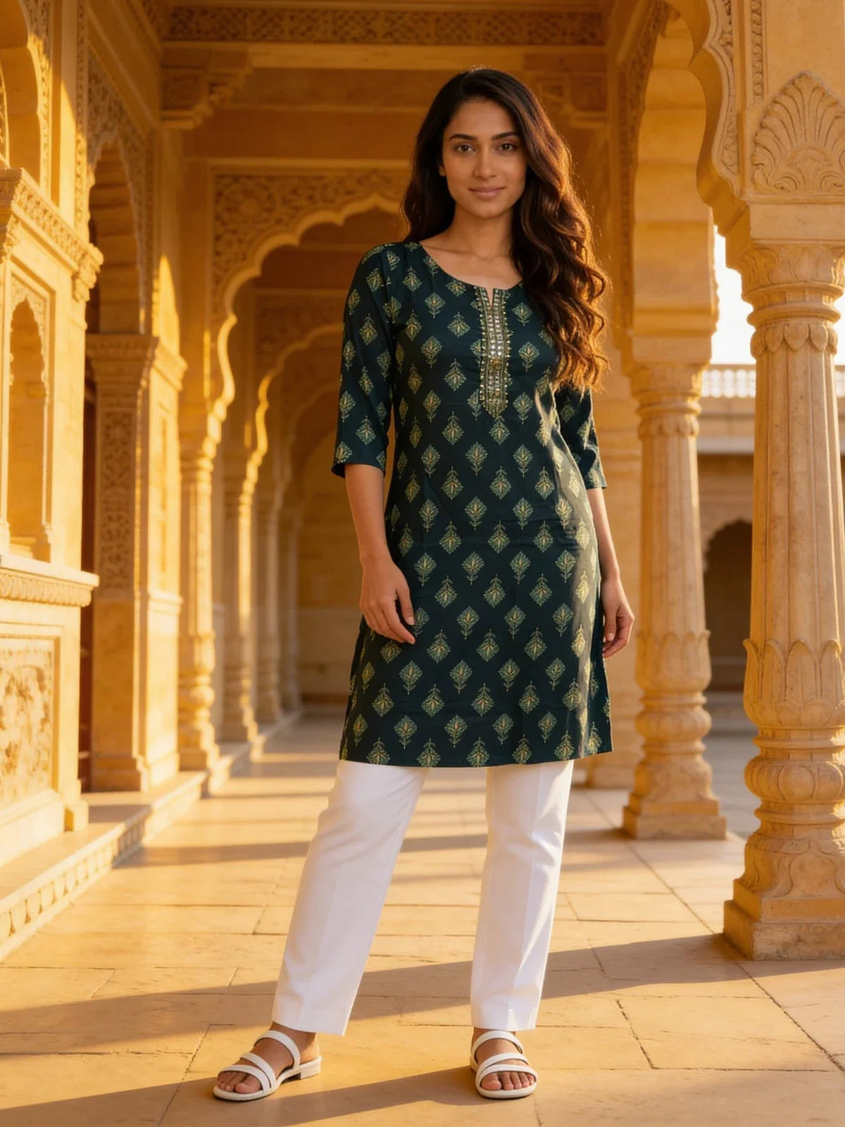 Buy Rayon Embroidered Straight Knee Length Kurta-Teal